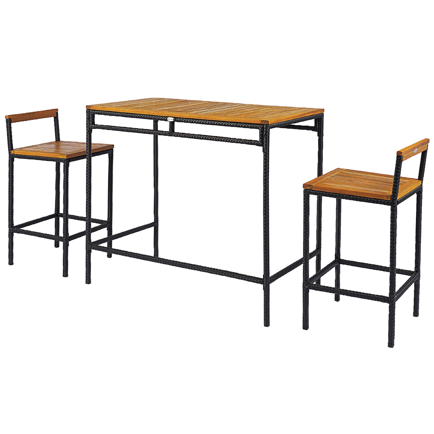 3-Piece Wicker Bar Set, Patio Bar Table Chair w/ Acacia Wood Top, 43.3" x 23.6" x 39.4", Dark Brown Bistro Sets Dark Brown  at Gallery Canada