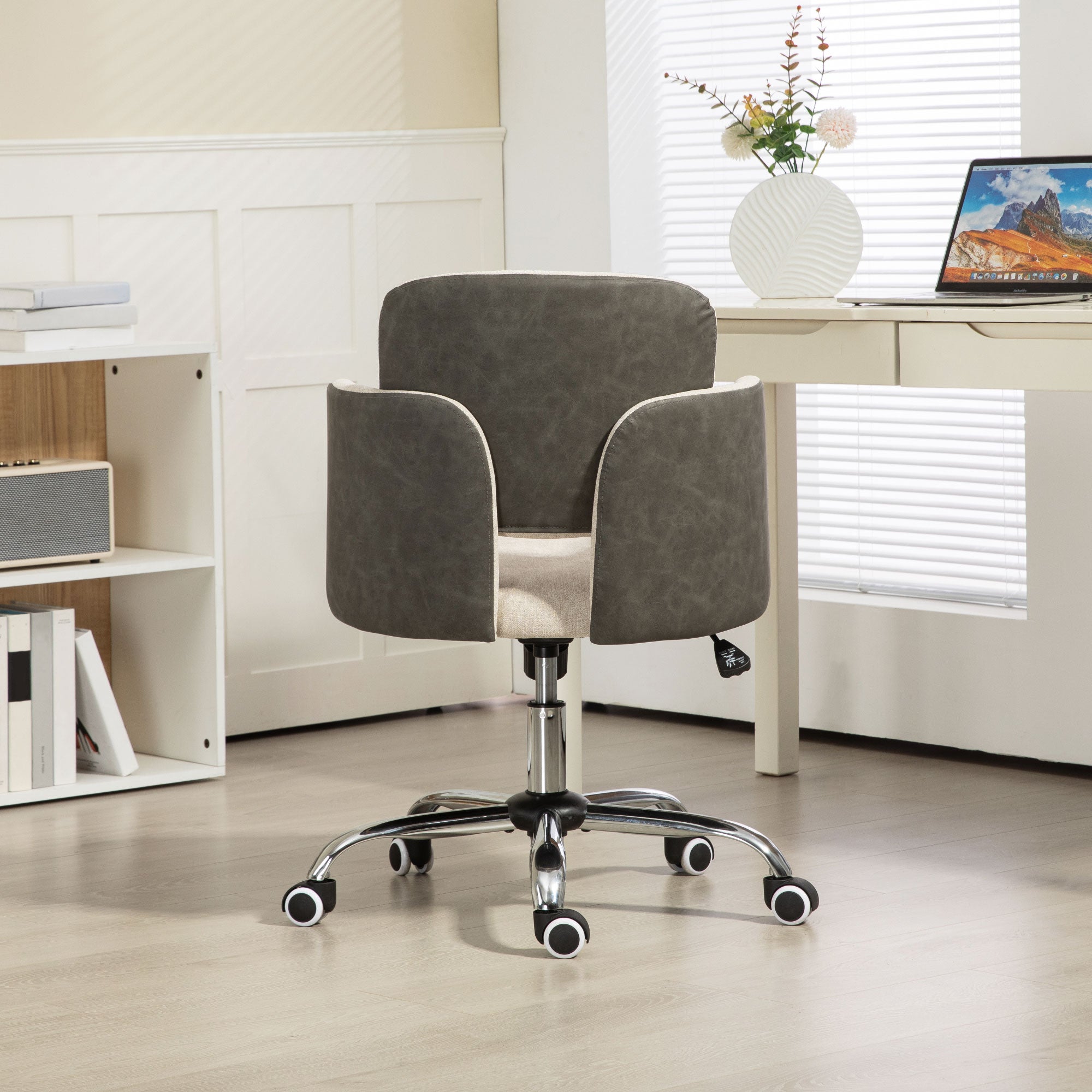 Small Desk Chair, Height Adjustable Fabric Office Chair with Swivel Wheels, Tilt Function, Computer Chair, Cream White Task Chairs   at Gallery Canada