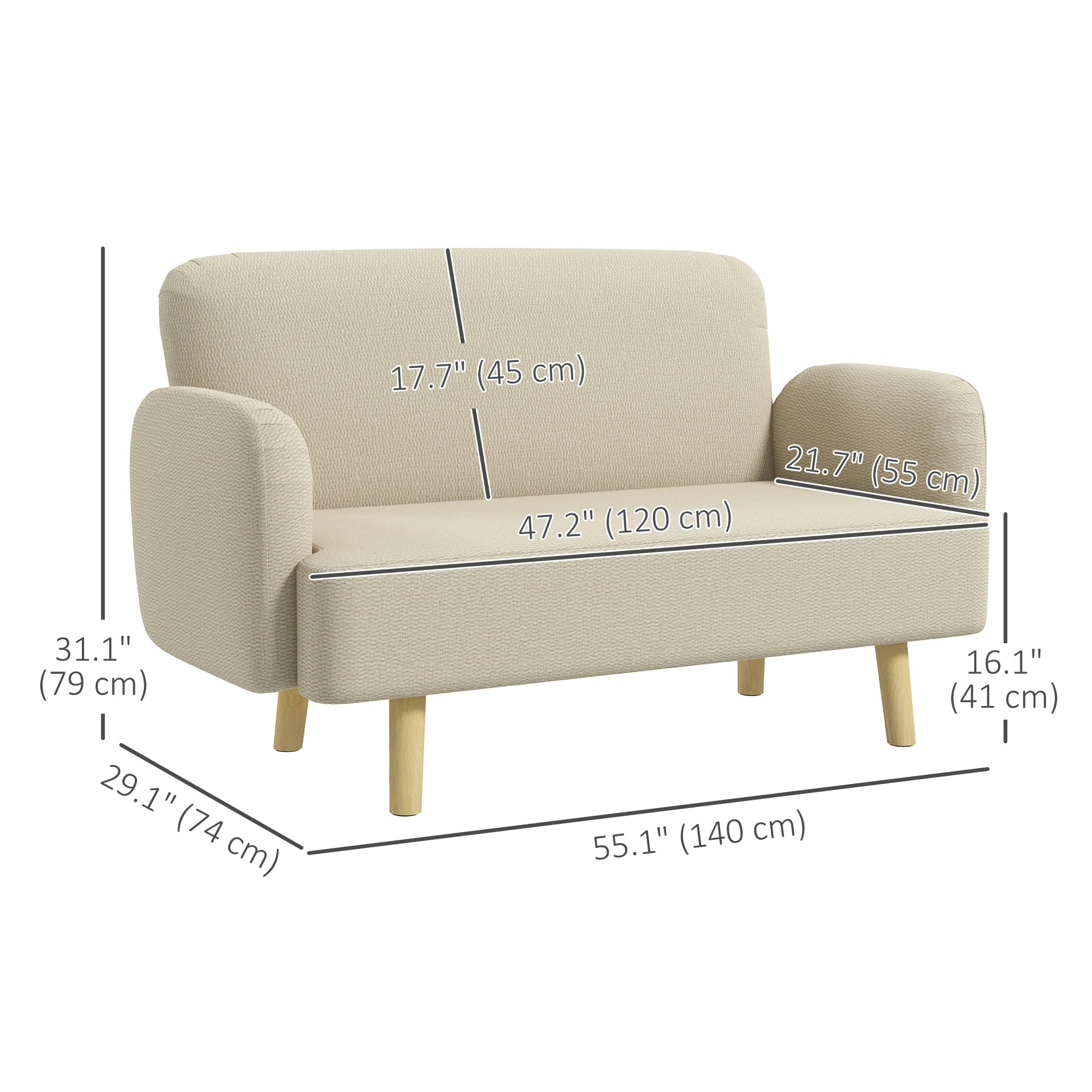 Velvet Feel Fabric 2 Seater Sofa, Small Sofa Loveseat with 8.3