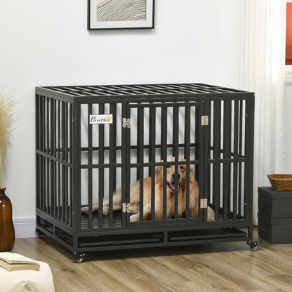 45" Heavy Duty Steel Dog Crate Kennel Pet Cage with Wheels for Convenient Access Anti-Pinching Floor, Black Houses, Kennels & Pens   at Gallery Canada