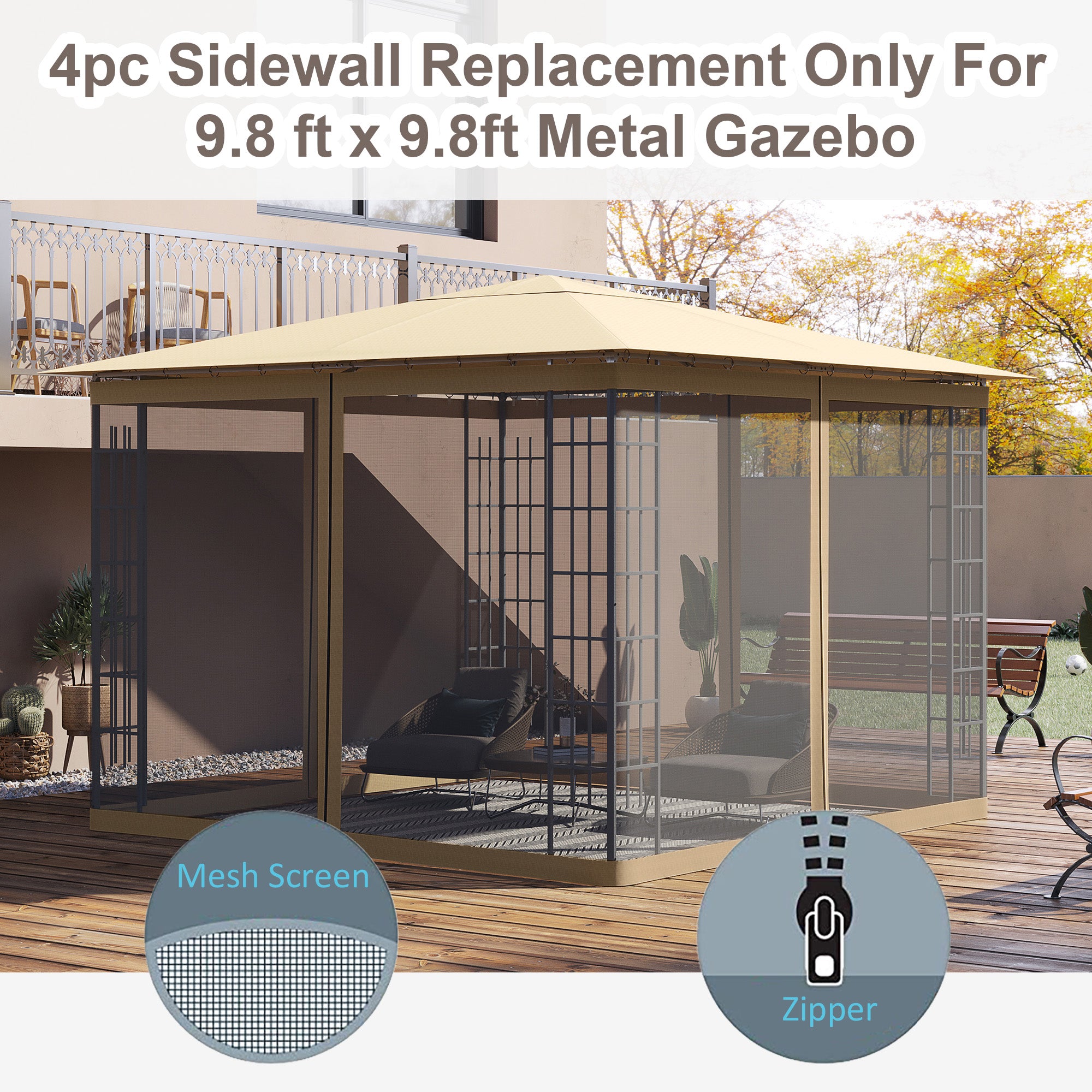 Gazebo Replacement Mosquito Netting 10' x 10' Black Screen Walls for Canopy with Zippers for Parties and Outdoor Activities Gazebo Sidewalls at Gallery Canada