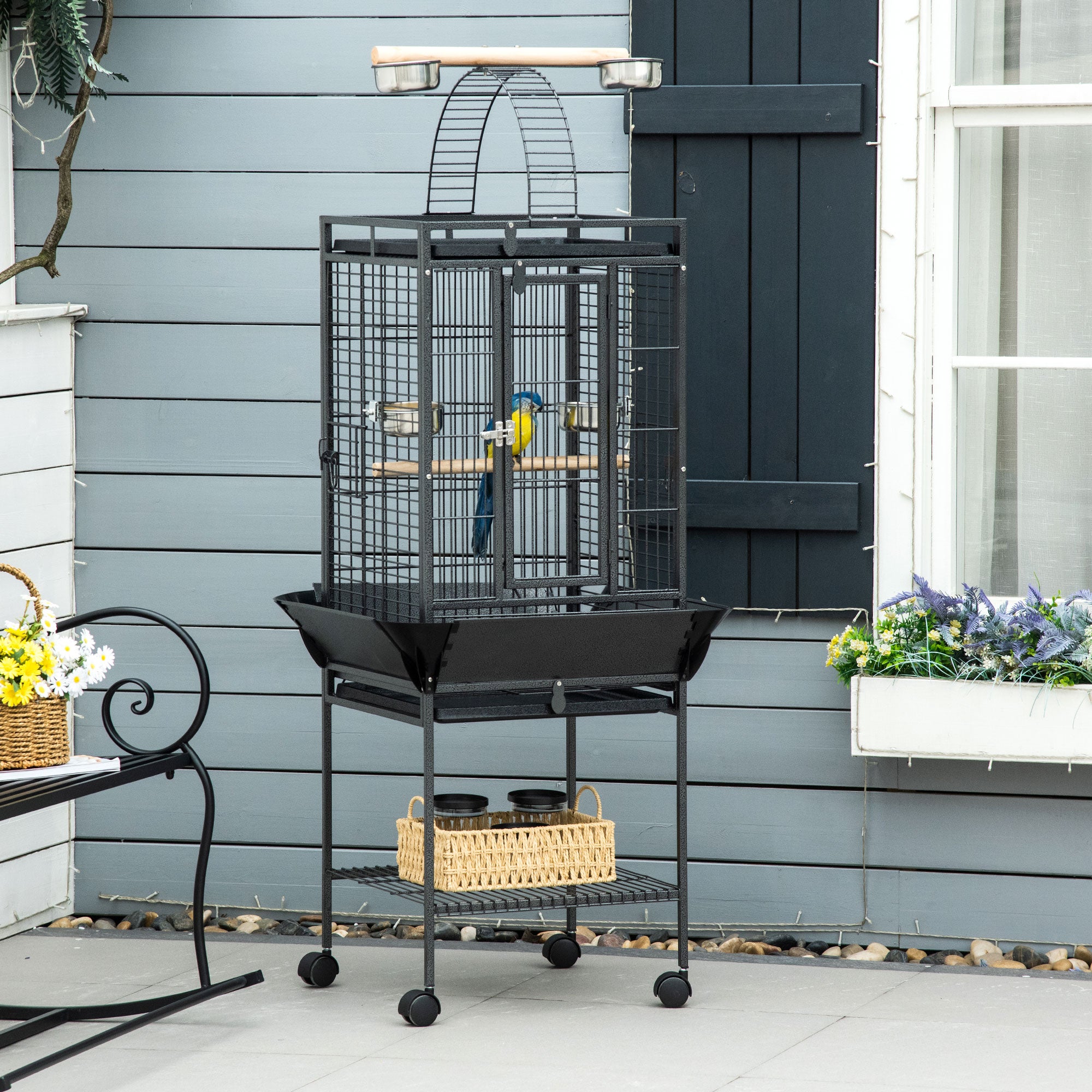61.5 Inch Bird Cage Parakeet House for Cockatiel with Stand, Pull Out Tray, Play Top, Storage Shelf, Wood Perch, Food Container Bird Cages at Gallery Canada