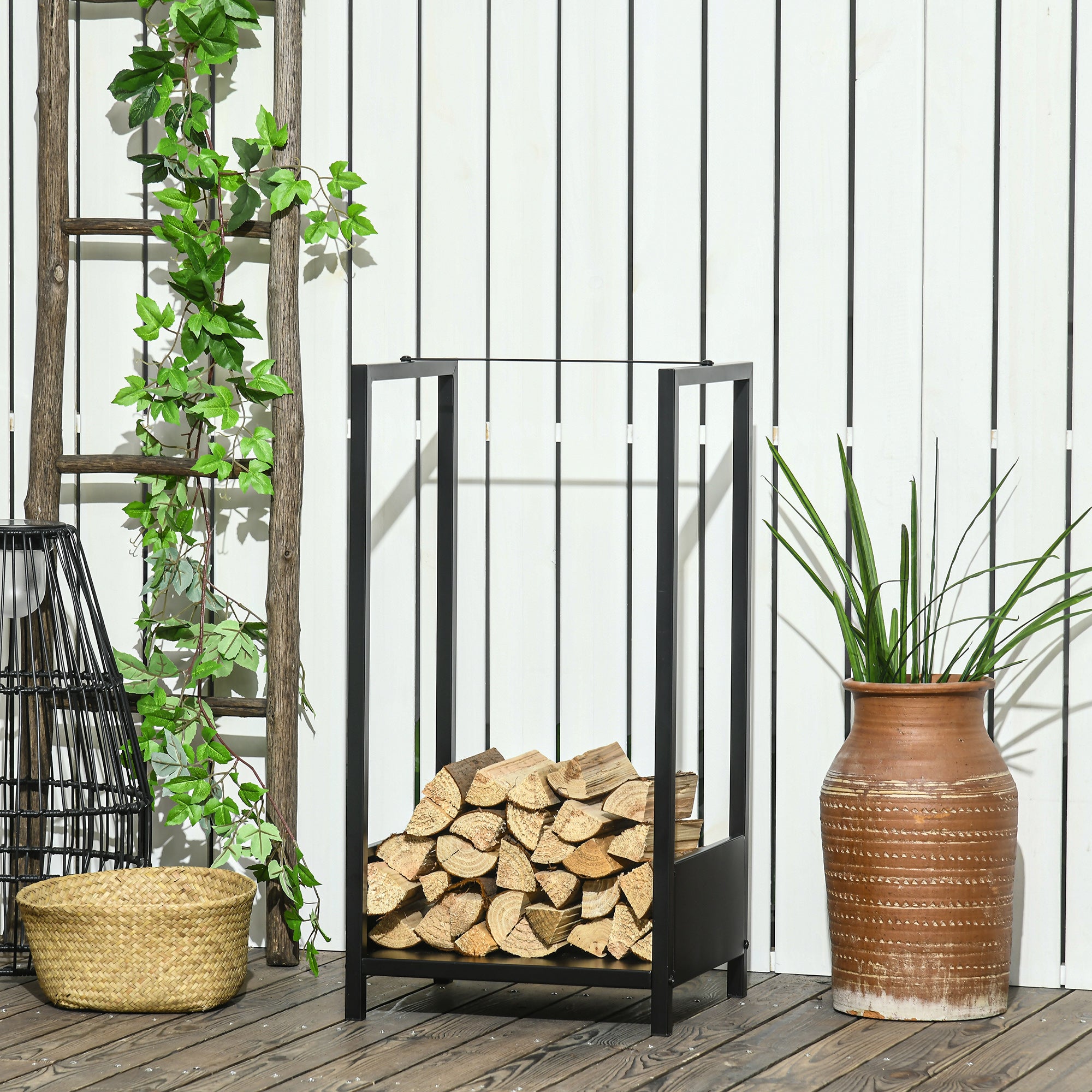 Firewood Rack, Log Holder for Fireplace, Outdoor Indoor Wood Storage Stacker, 15.4