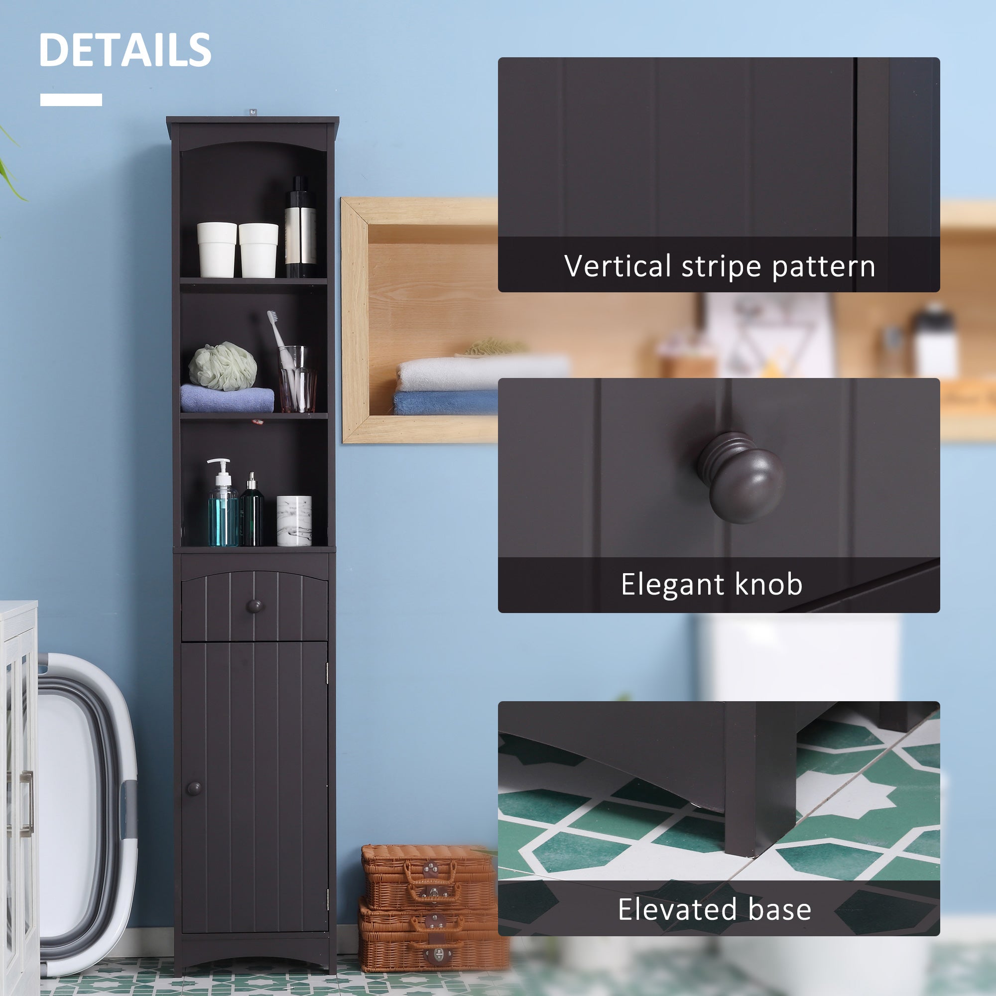 Tall Bathroom Cabinet Storage Organizer, Linen Tower with Shelves and Drawer Bathroom Cabinets   at Gallery Canada