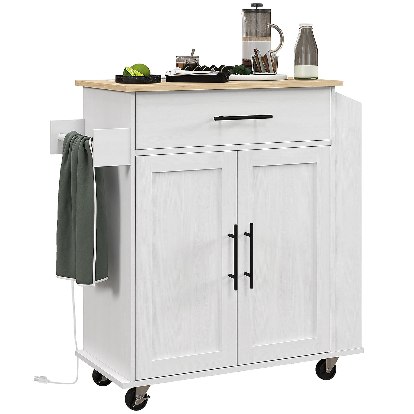 Rolling Island with Wheels for Kitchen, Kitchen Island on Rollers with Power Outlets, Drawer and Doors Kitchen Islands & Kitchen Carts   at Gallery Canada