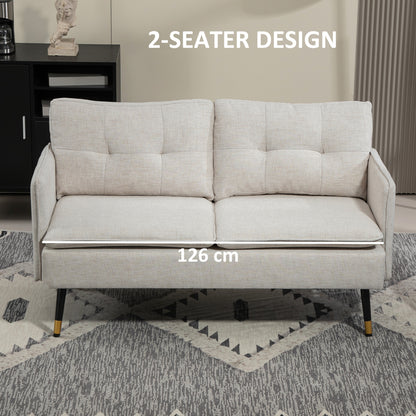 Modern 55" Loveseat, Fabric Love Seat Sofa with Button Tufted Back, Steel Legs for Bedroom, Living Room, Cream White 2-Seater Sofas   at Gallery Canada