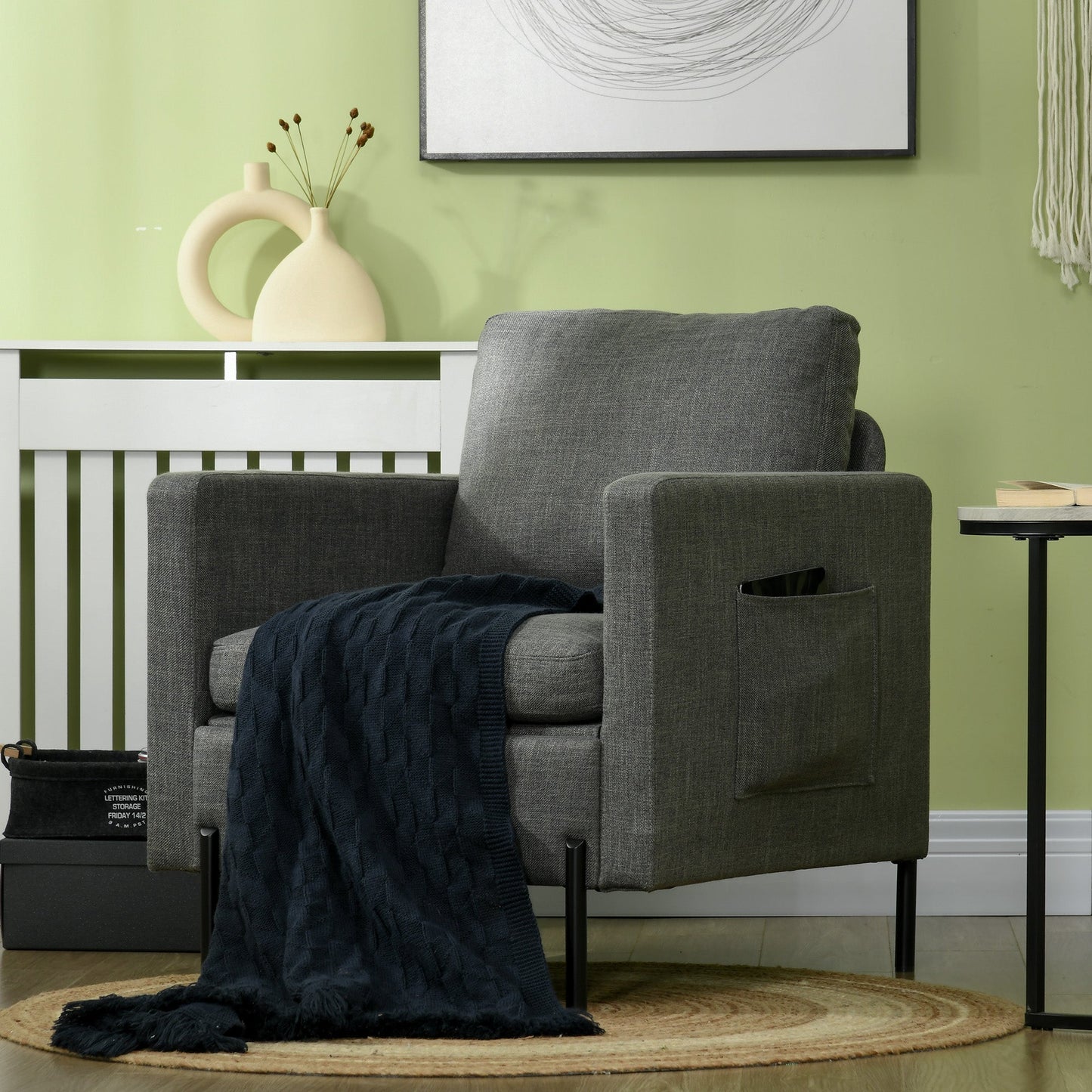 Armchair, Fabric Accent Chair, Modern Living Room Chair with Metal Legs, 2 Side Pockets for Bedroom, Grey Accent Chairs   at Gallery Canada