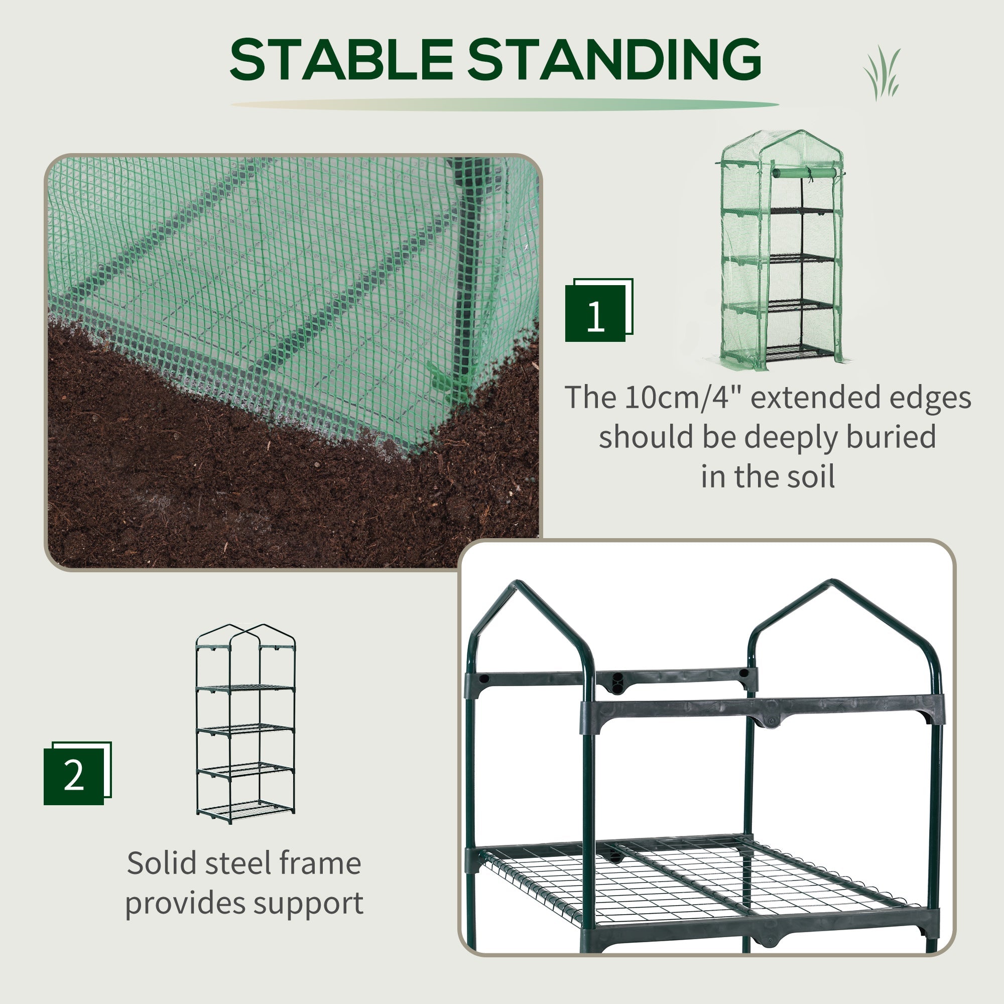 Portable Greenhouse, Outdoor Hot House Plant Flower Greenhouse with 4 Tier Shelves, Steel Frame, PE Cover, Dark Green Portable Greenhouses   at Gallery Canada