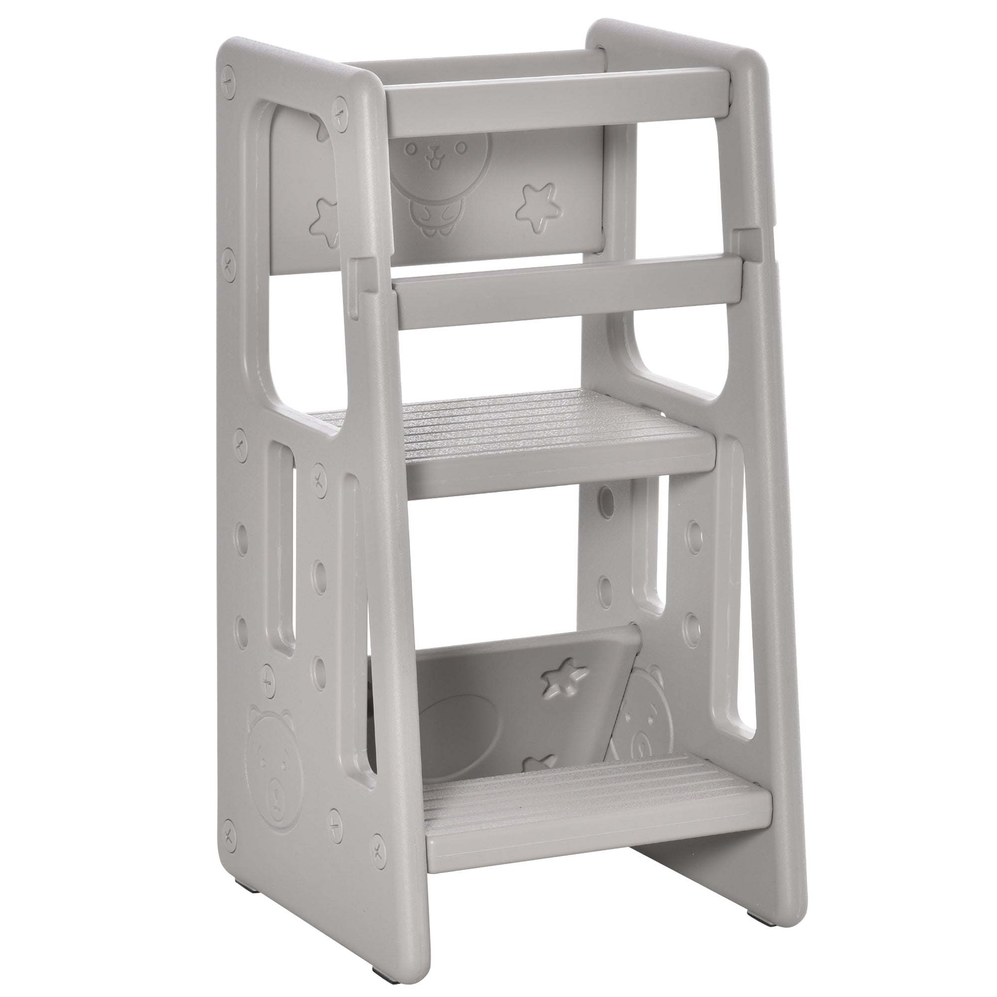 Toddler Kitchen Helper 2 Step Stool with Adjustable Height Platform and Safety Rail, Grey Toddler & Kids Step Stools Grey  at Gallery Canada