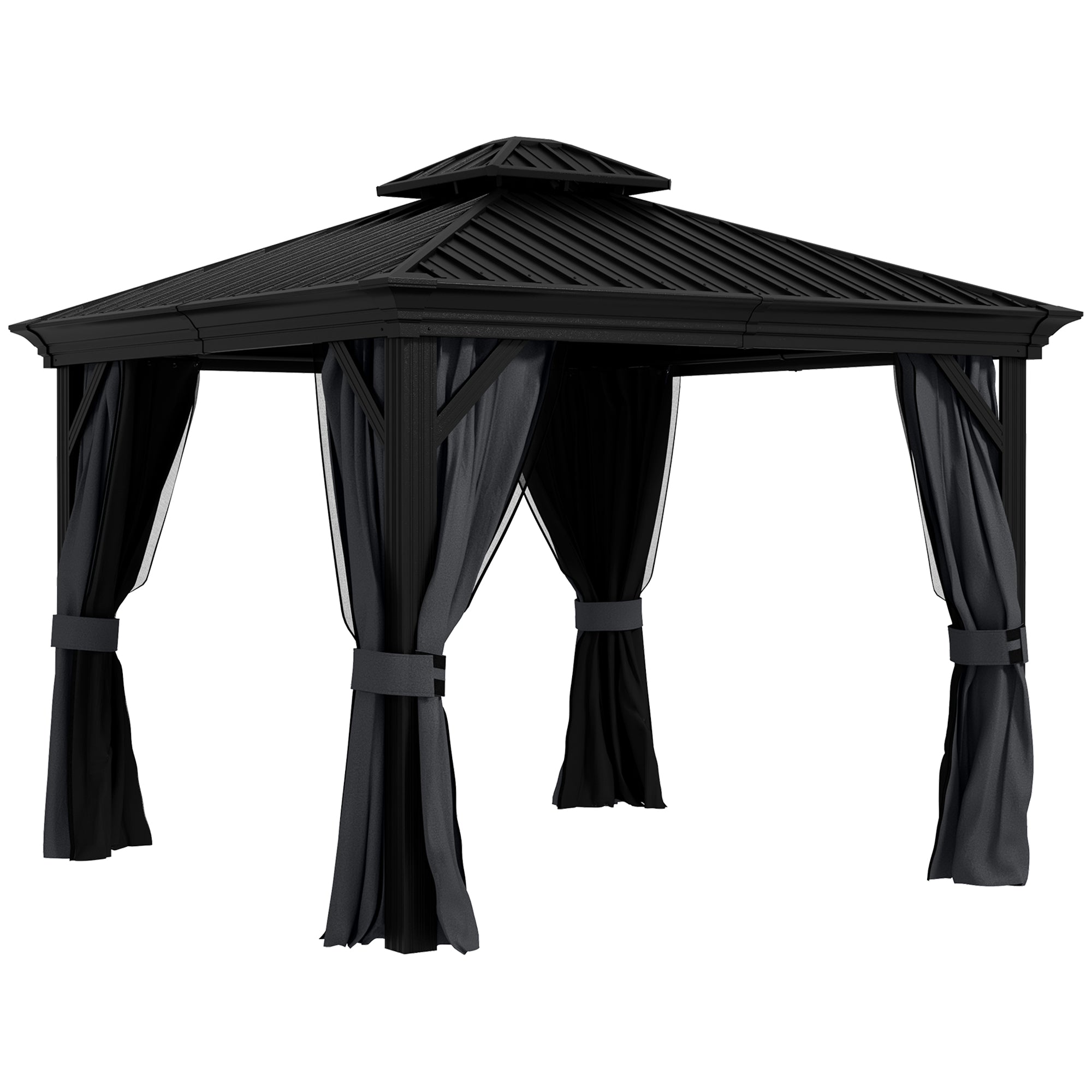 10' x 12' Outdoor Hardtop Gazebo with Galvanized Canopy &; Netting Sidewalls for Lawn, Backyard, Dark Grey Gazebos at Gallery Canada