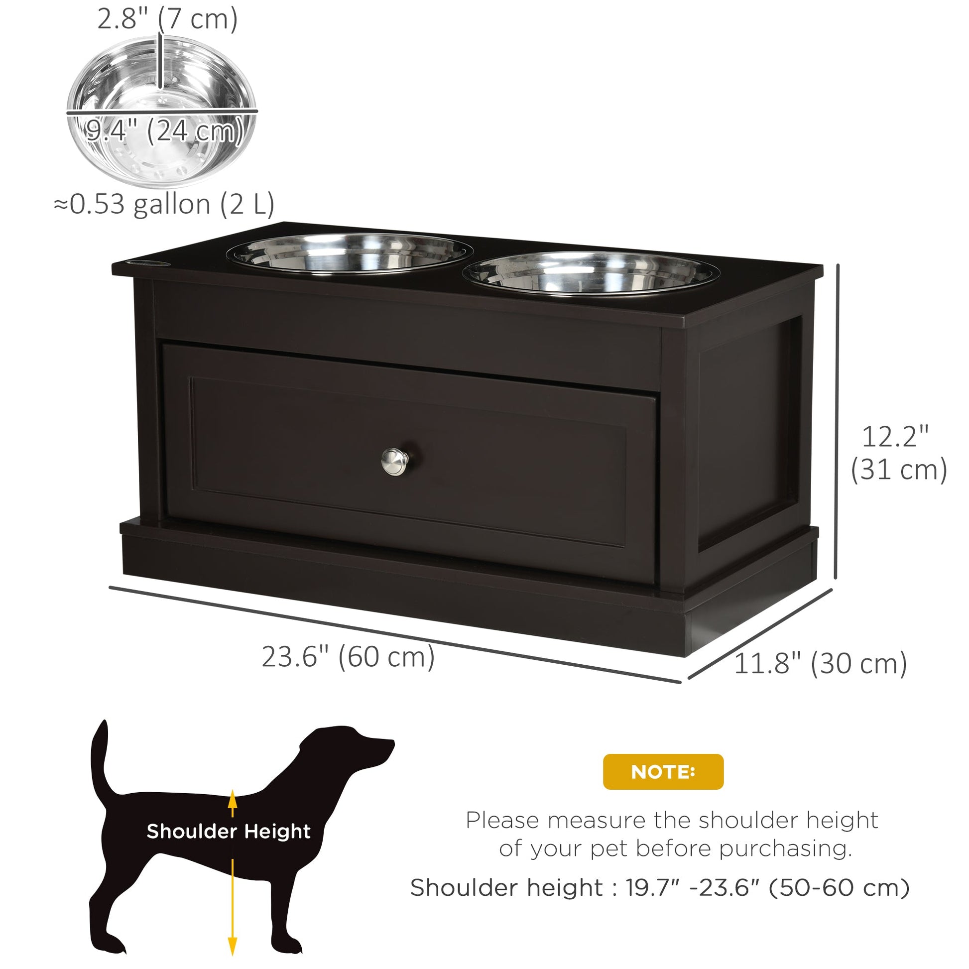 Elevated Dog Bowls with Storage Drawer for Large Dogs, Coffee Dog Bowls   at Gallery Canada