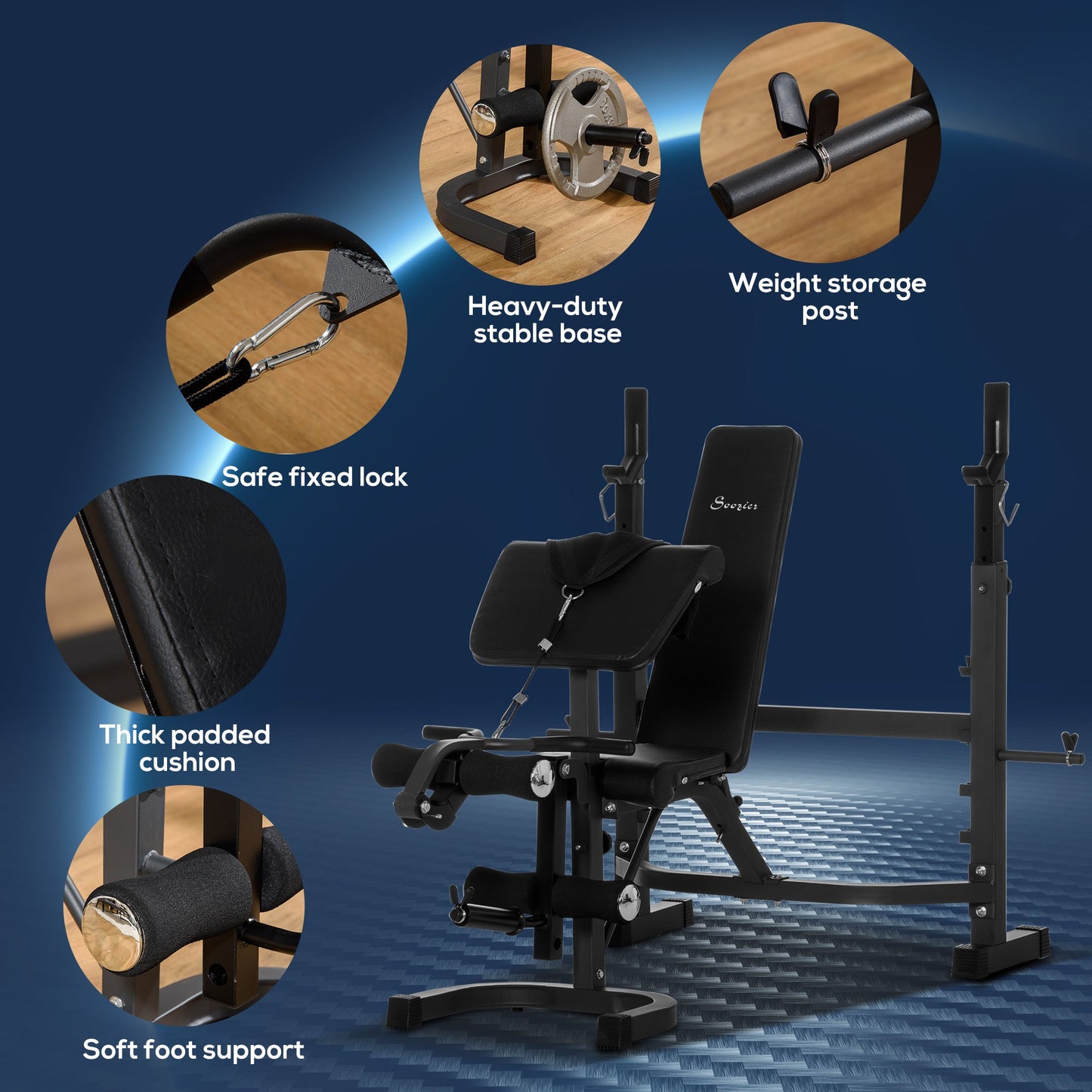 Weight Bench Stand with Squat Rack, Adjustable Olympic Bench, Multifunctional Arm Curl Pad, Leg Extension, Grey Weight Benches   at Gallery Canada