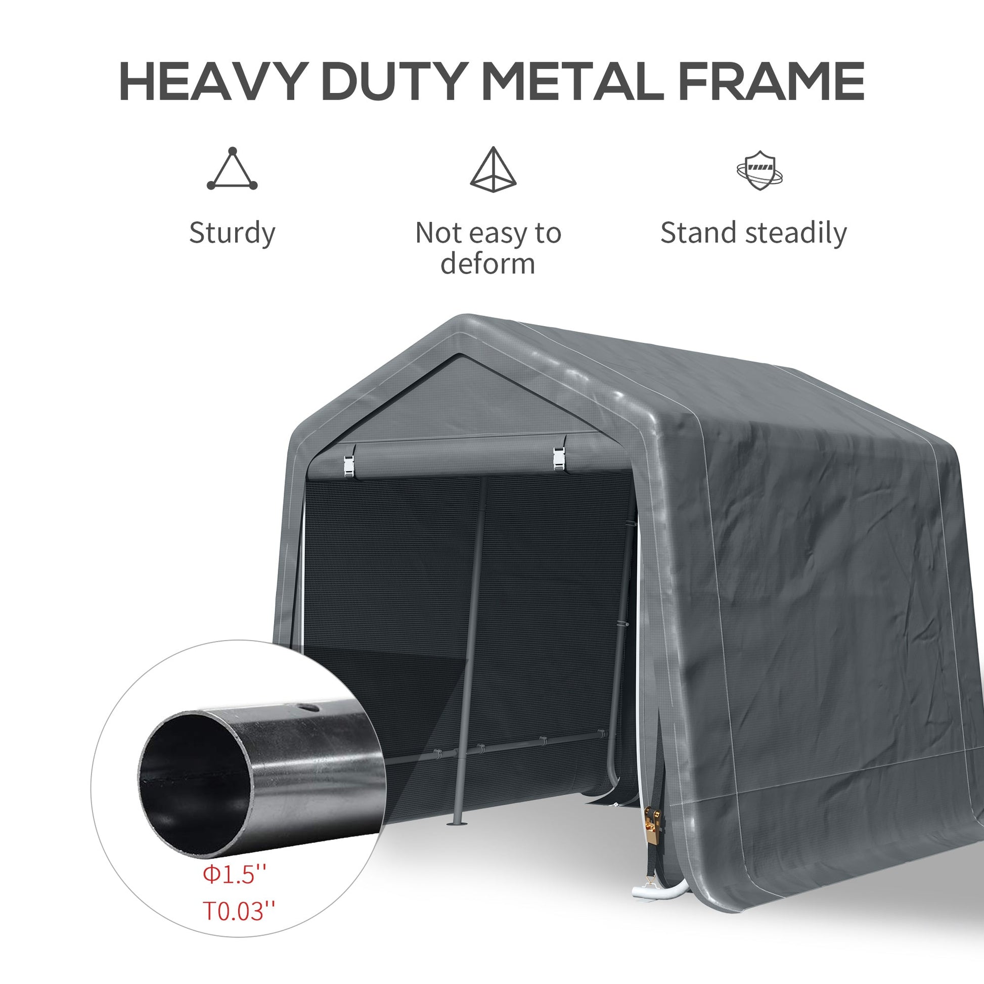 9.2' x 7.9' Garden Storage Tent, Heavy Duty Bike Shed, Patio Storage Shelter w/ Metal Frame and Double Zipper Doors, Dark Grey Car Shelters   at Gallery Canada