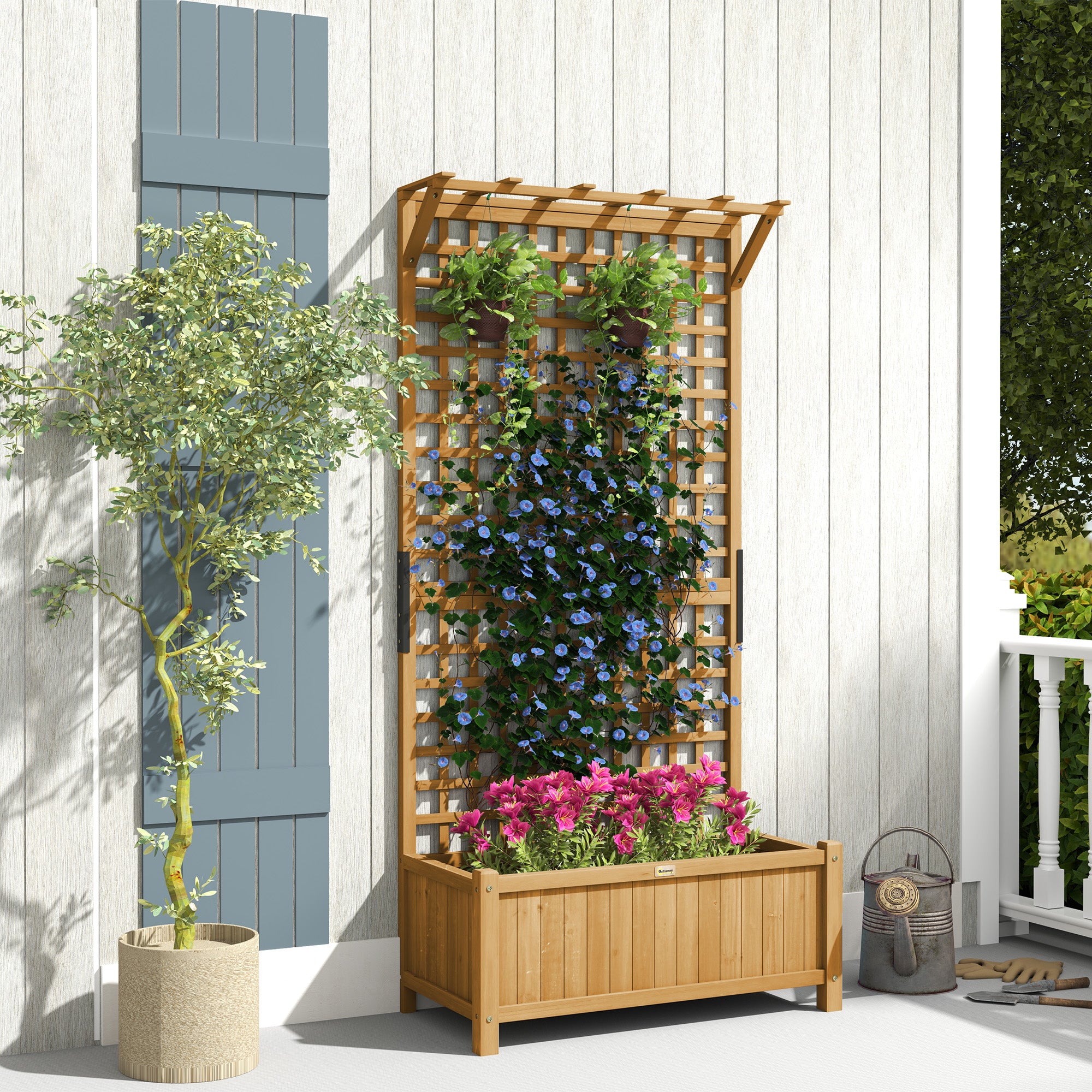 Wood Planter with Trellis for Vine Climbing, Raised Garden Bed, Privacy Screen for Backyard, Patio, Deck, Yellow Wooden Planter Boxes at Gallery Canada