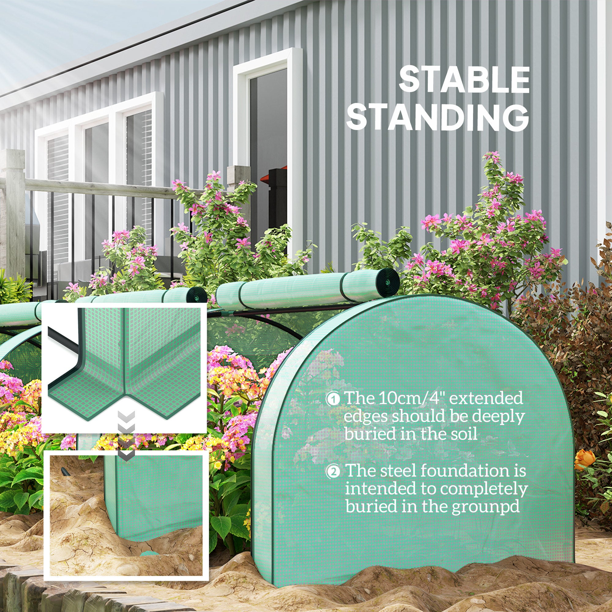 Mini Tunnel Greenhouse with PE Cover Garden Green Grow Shed with Steel Frame Zipped Doors, Green Greenhouses at Gallery Canada