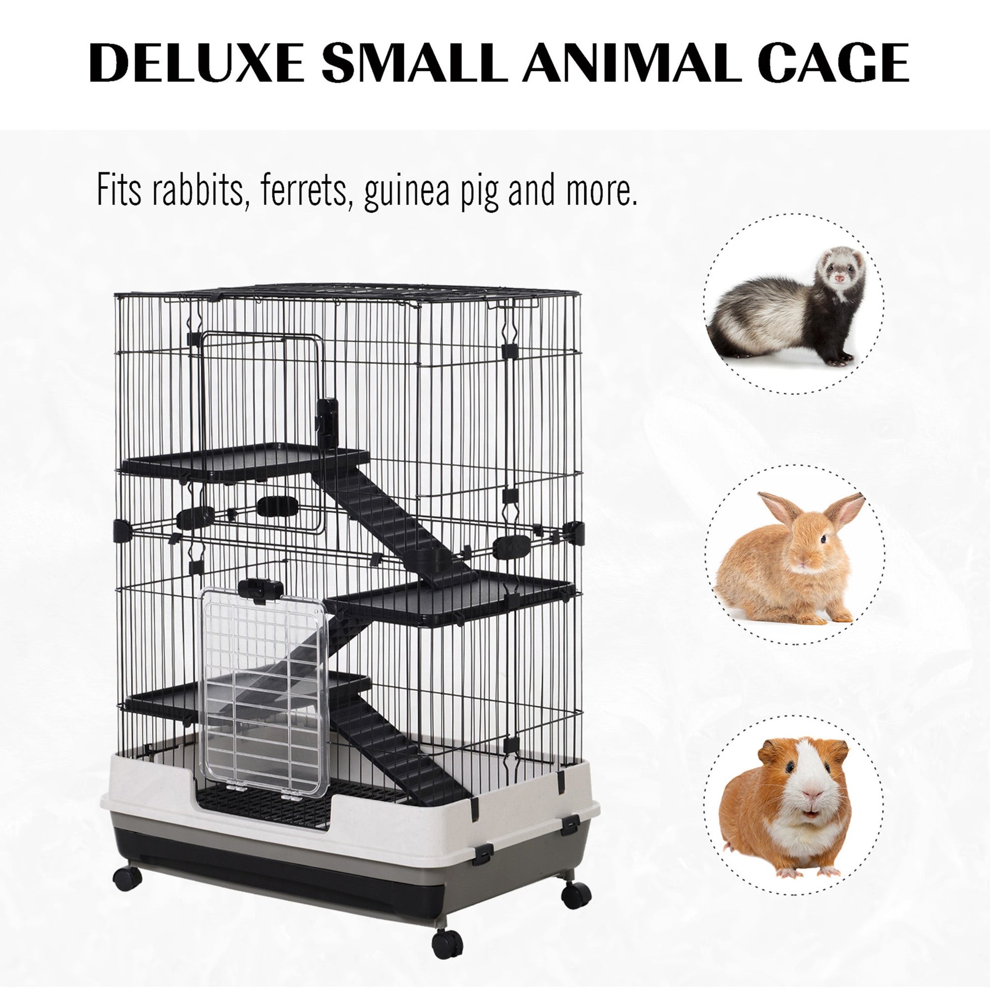 32"L 4-Level Small Animal Cage Rabbit Hutch with Universal Lockable Wheels, Slide-out Tray for Bunny, Chinchillas, Ferret, Black Houses & Habitats   at Gallery Canada