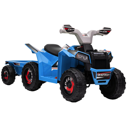 6V Kids ATV Quad, Battery Powered Electric Vehicle for Kids with Back Trailer, Wear-resistant Wheels, for Boys and Girls - Blue - Gallery Canada