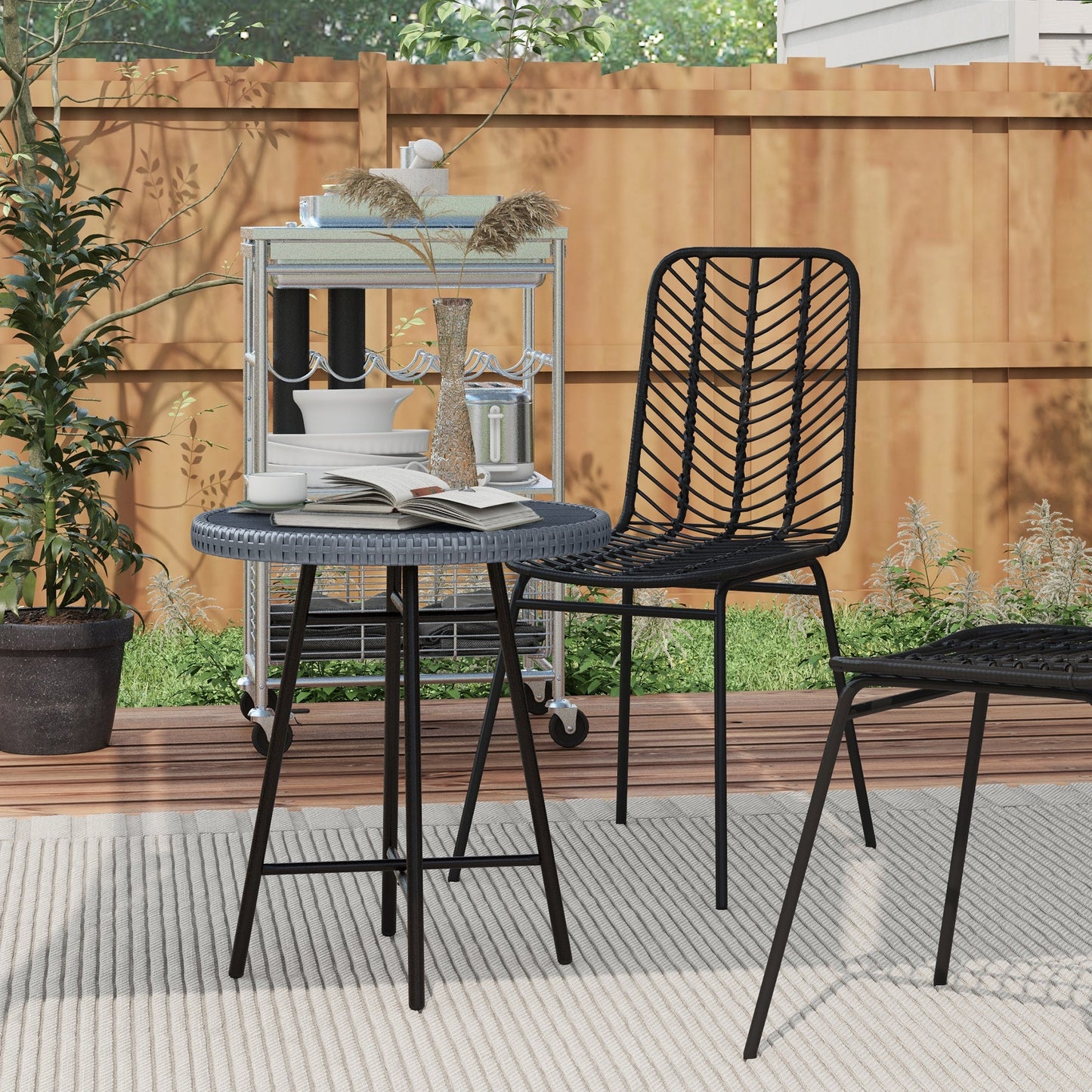 Patio Wicker End Table with Plastic Wood Table Top and X-Shape Support for Backyard, Garden, Balcony, Grey Patio Side Tables   at Gallery Canada