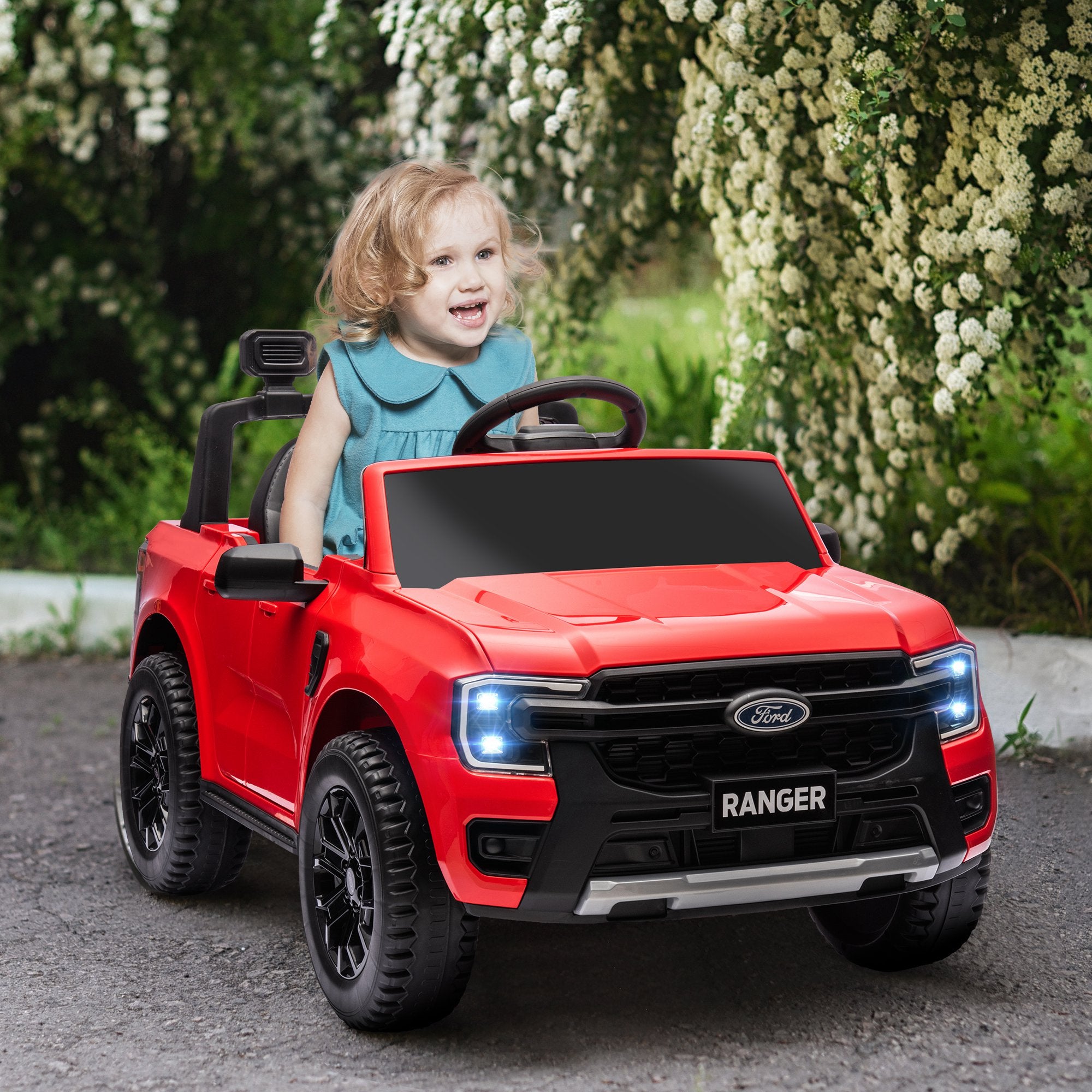 Ford Ranger Licensed 12V Ride on Car Battery Powered Kids Truck w/ Rear Storage Remote, Spring Suspension, Red Electric Toy Cars   at Gallery Canada