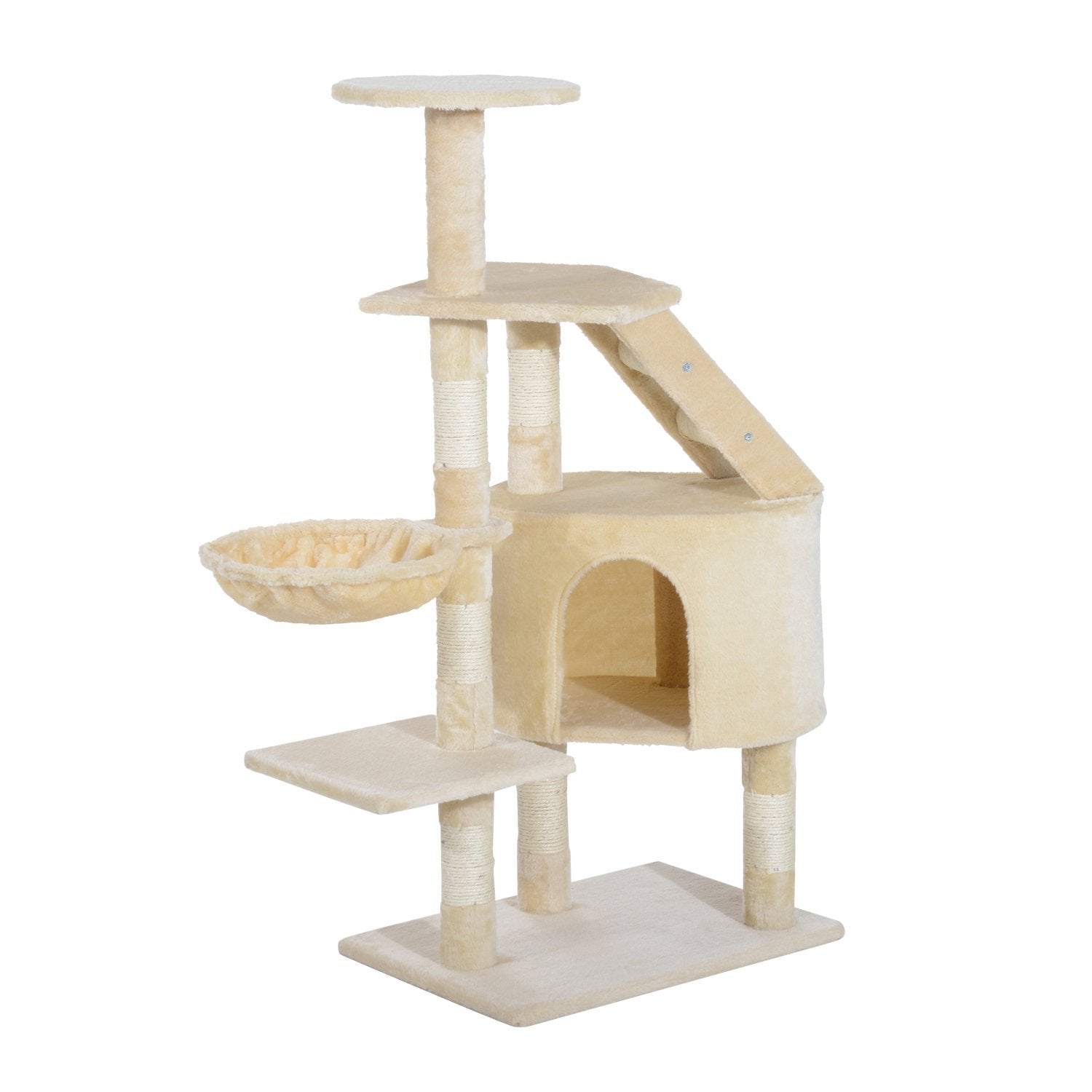 49” Deluxe Cat Tree Furniture Scratching Pet Tower Kitten Play Post (Creamy White) Cat Posts Beige  at Gallery Canada