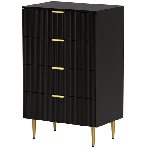Modern Chest of Drawers 4 Drawer Dresser for Bedroom with Gold Legs and Handles, Black