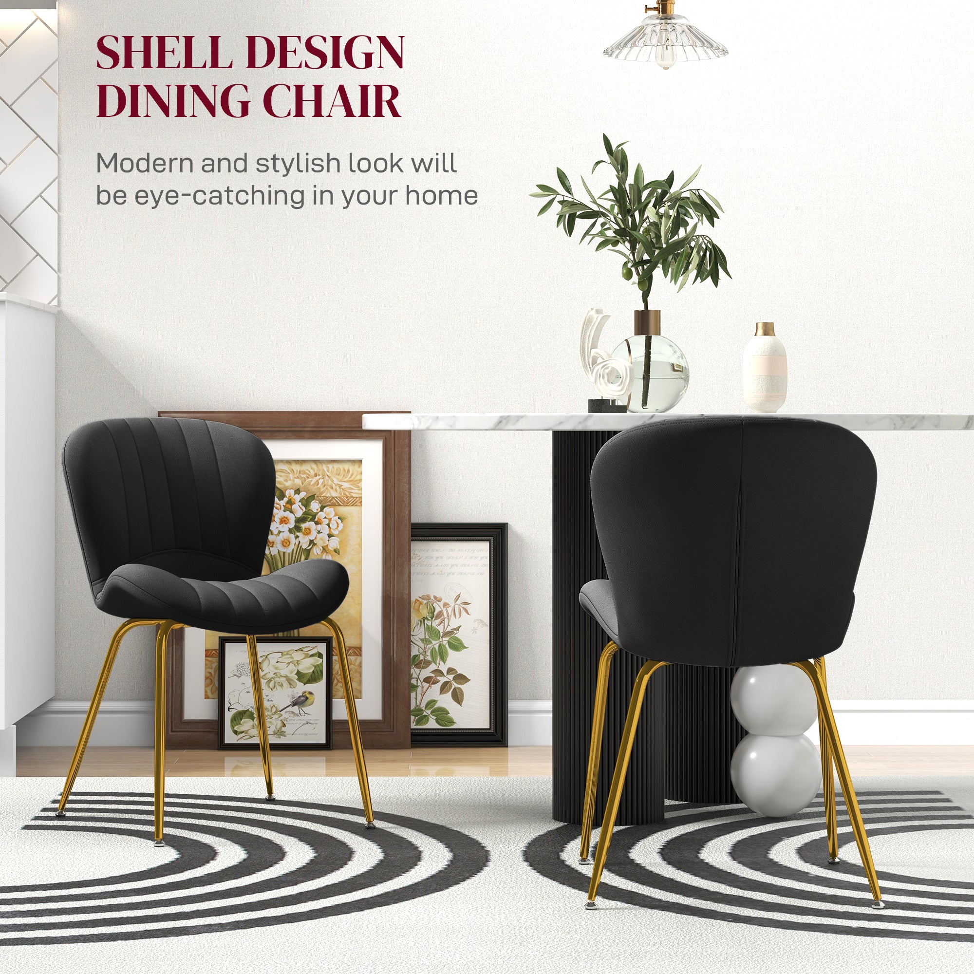 Dining Chairs Set of 2, Modern Accent Chair with Cushioned Backrest, Upholstery for Living Room, Black Dining Chairs at Gallery Canada