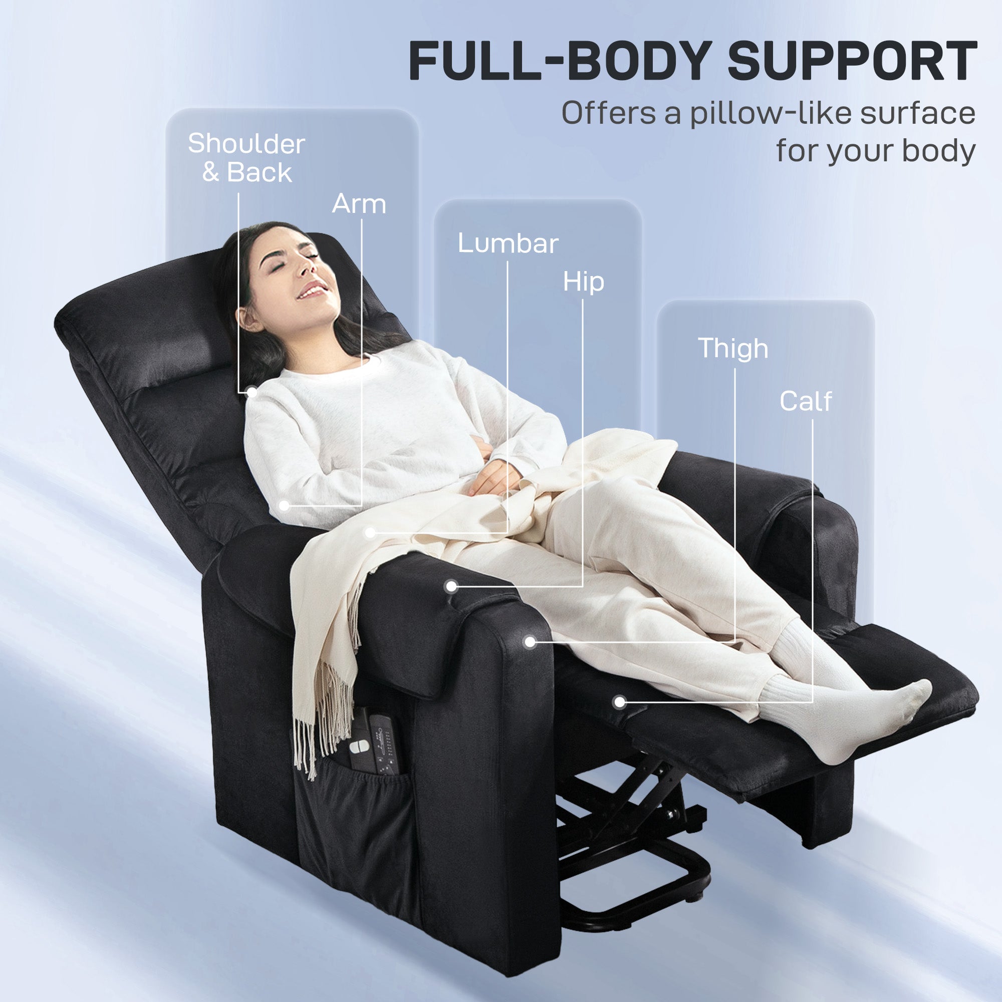 Lift Chair for Elderly, Massage Recliner Chair with 8 Vibration Points, Footrest, Remote Control, Side Pockets, Black Sofas & Reclining Chairs at Gallery Canada