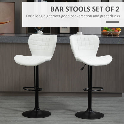 Bar Stools Set of 2 Adjustable Height Swivel Bar Chairs in PU Leather with Backrest &; Footrest, White Bar Stools   at Gallery Canada