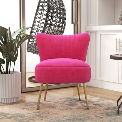 Velvet Lounge Chair, Modern Accent Chair for Living Room with Gold Steel Legs and Tufting Backrest, Pink Accent Chairs   at Gallery Canada