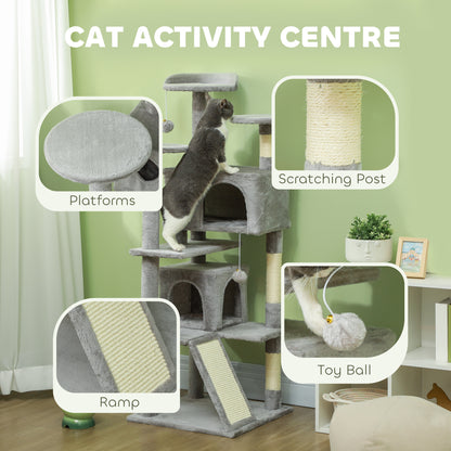 54" Cat Tree, Multi-Level Cat Tower with Scratching Posts, Cat Condos, Bed, Platforms, Ramp, Toy Ball, Light Grey Cat Towers   at Gallery Canada