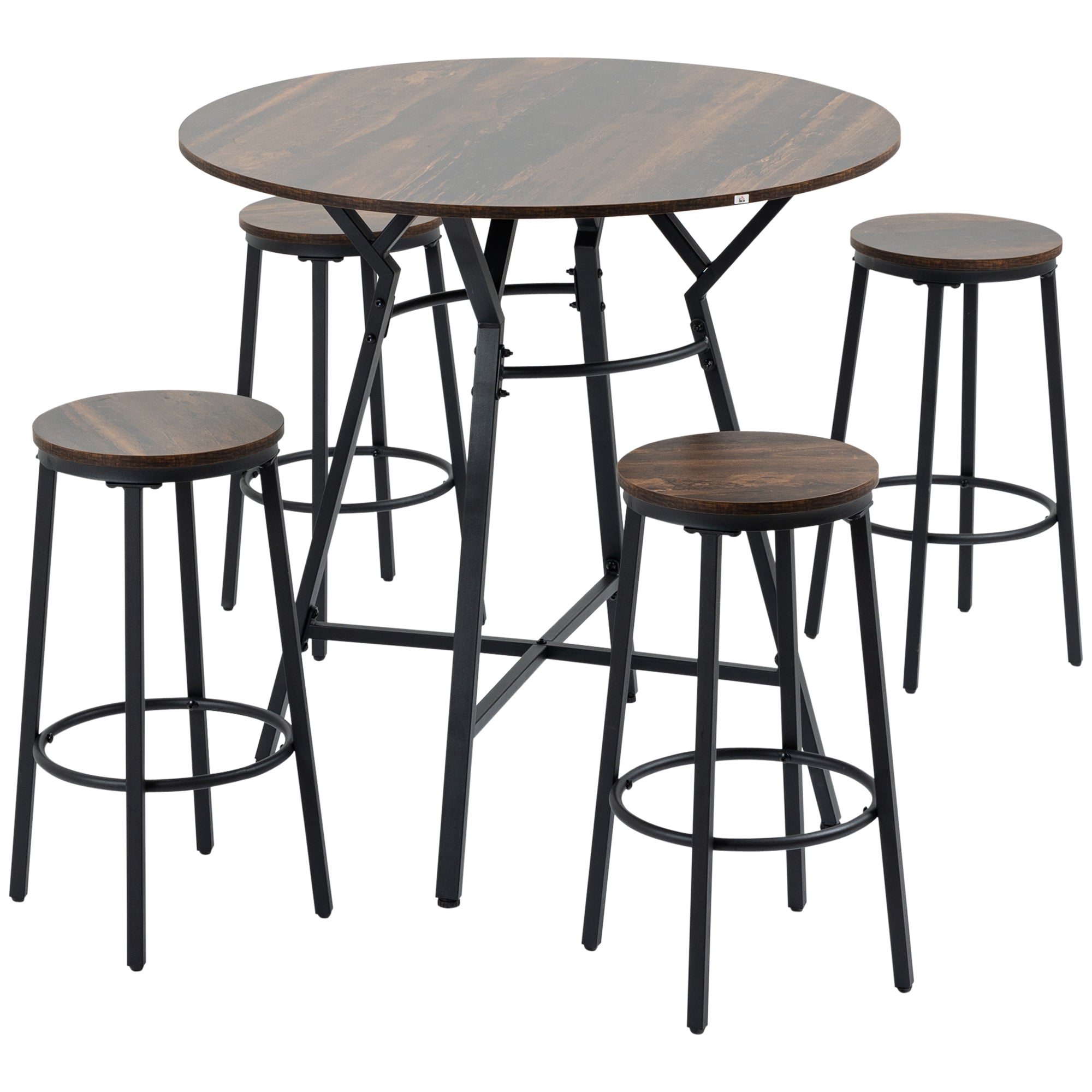 5-Piece Bar Table and Chairs Set, Space Saving Dining Table with 4 Stools for Pub &; Kitchen Bar Sets Dark Brown  at Gallery Canada