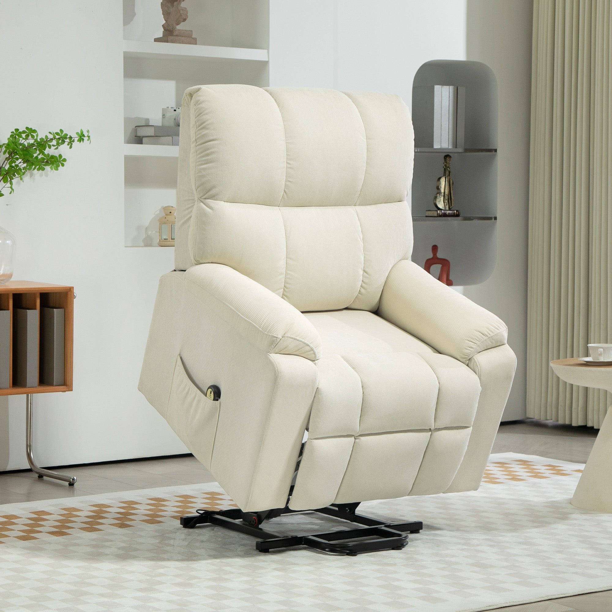 Lift Chair for Seniors, Microfibre Upholstered Power Recliner Chair with Remote, Quick Assembly, Cream White Sofas & Reclining Chairs Cream at Gallery Canada