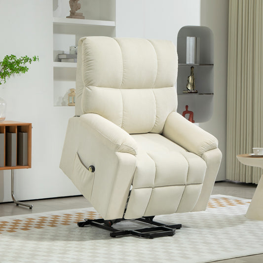 Lift Chair for Seniors, Microfibre Upholstered Power Recliner Chair with Remote, Quick Assembly, Cream White Sofas & Reclining Chairs at Gallery Canada