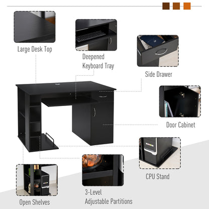 47.25" Computer Desk with Keyboard Tray, CPU Stand, Writing Desk with Drawer and Storage Shelves, Black Computer Desks   at Gallery Canada