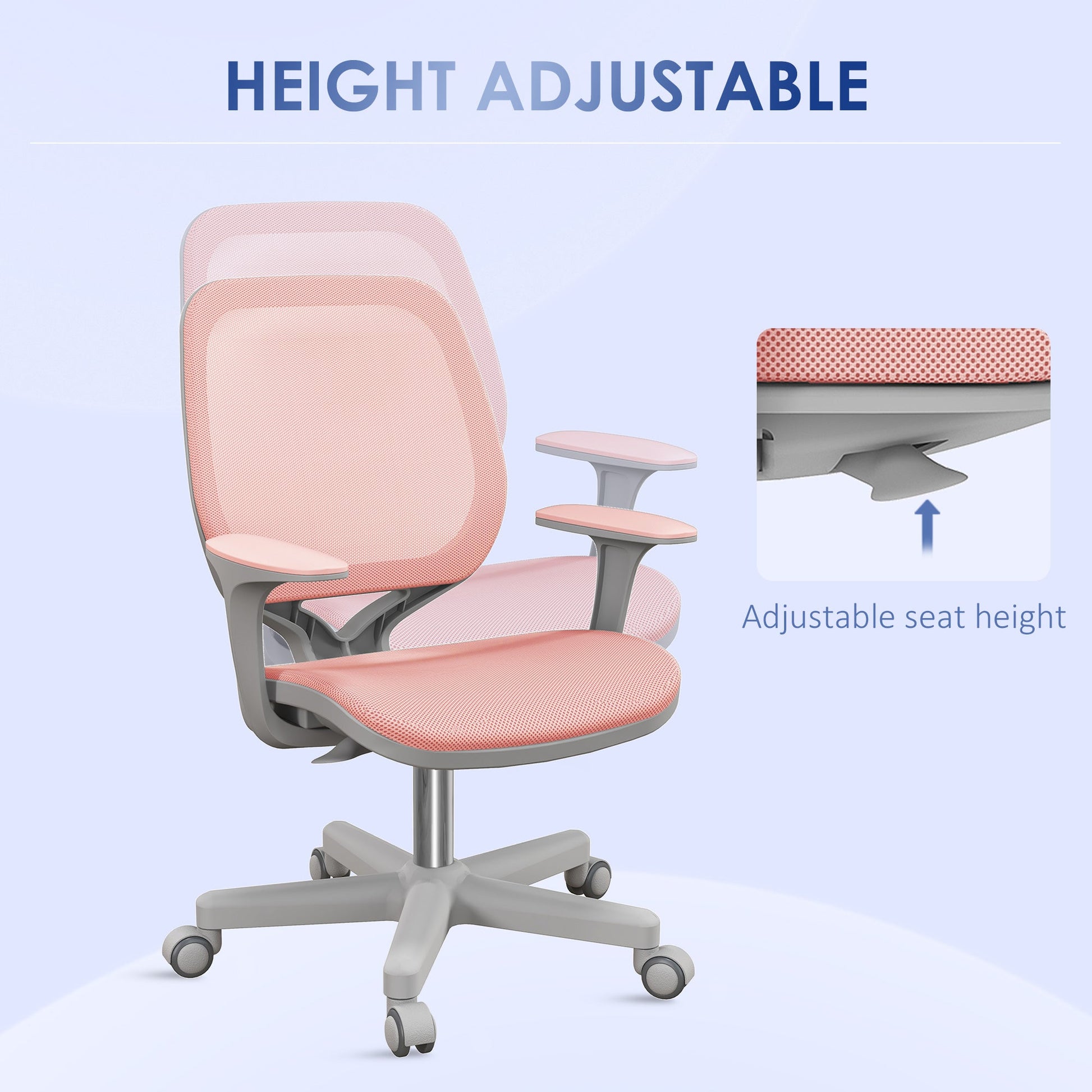 Office Chair, Small Computer Desk Chair with Mesh Back, Swivel Security Castors, Arm, Pink - Gallery Canada