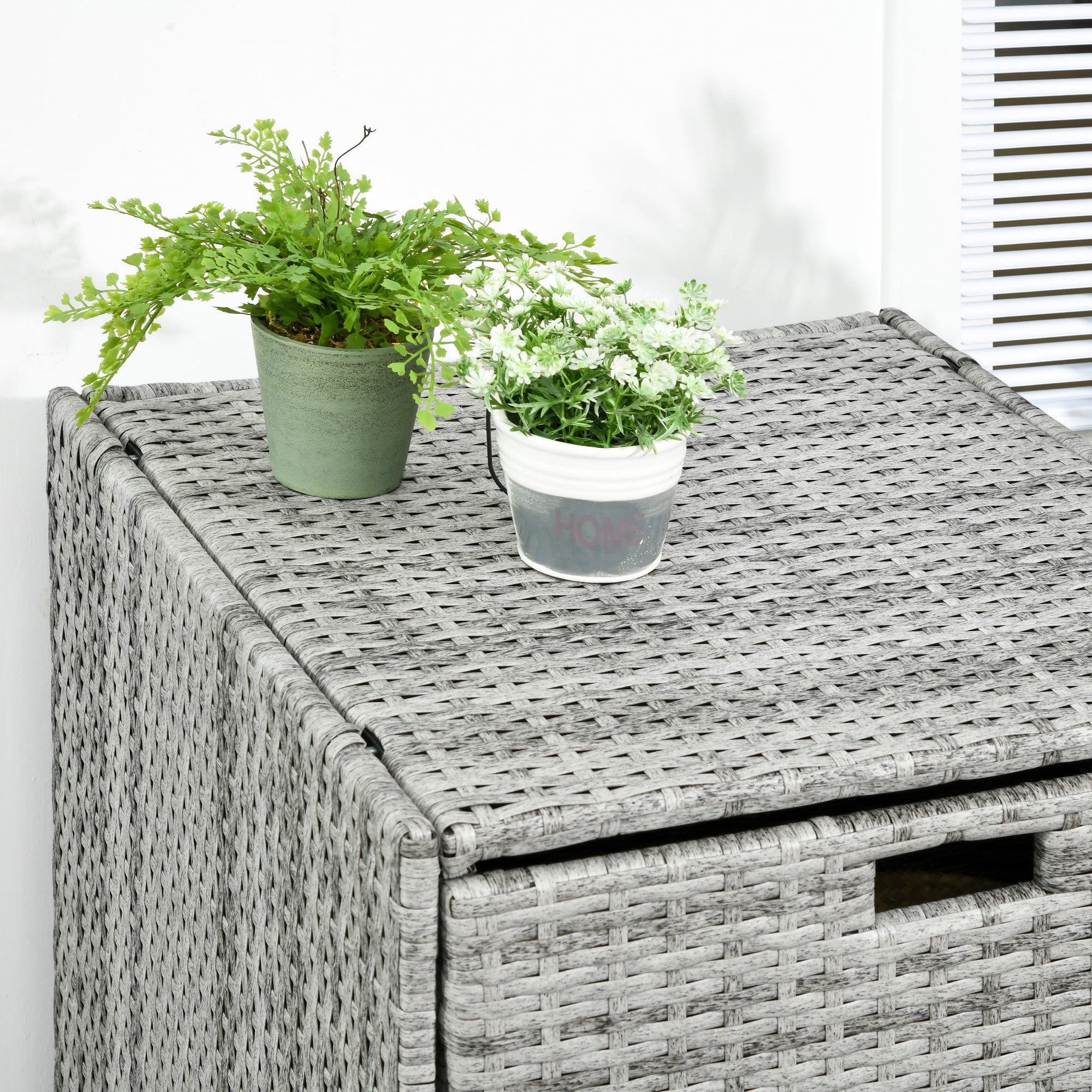 Patio Storage Cabinet, Outdoor Towel Rack for Pool, Waterproof PE Rattan Wicker, Hot Tub Accessory, with Basket Drawer, Mixed Grey Patio Storage Boxes at Gallery Canada