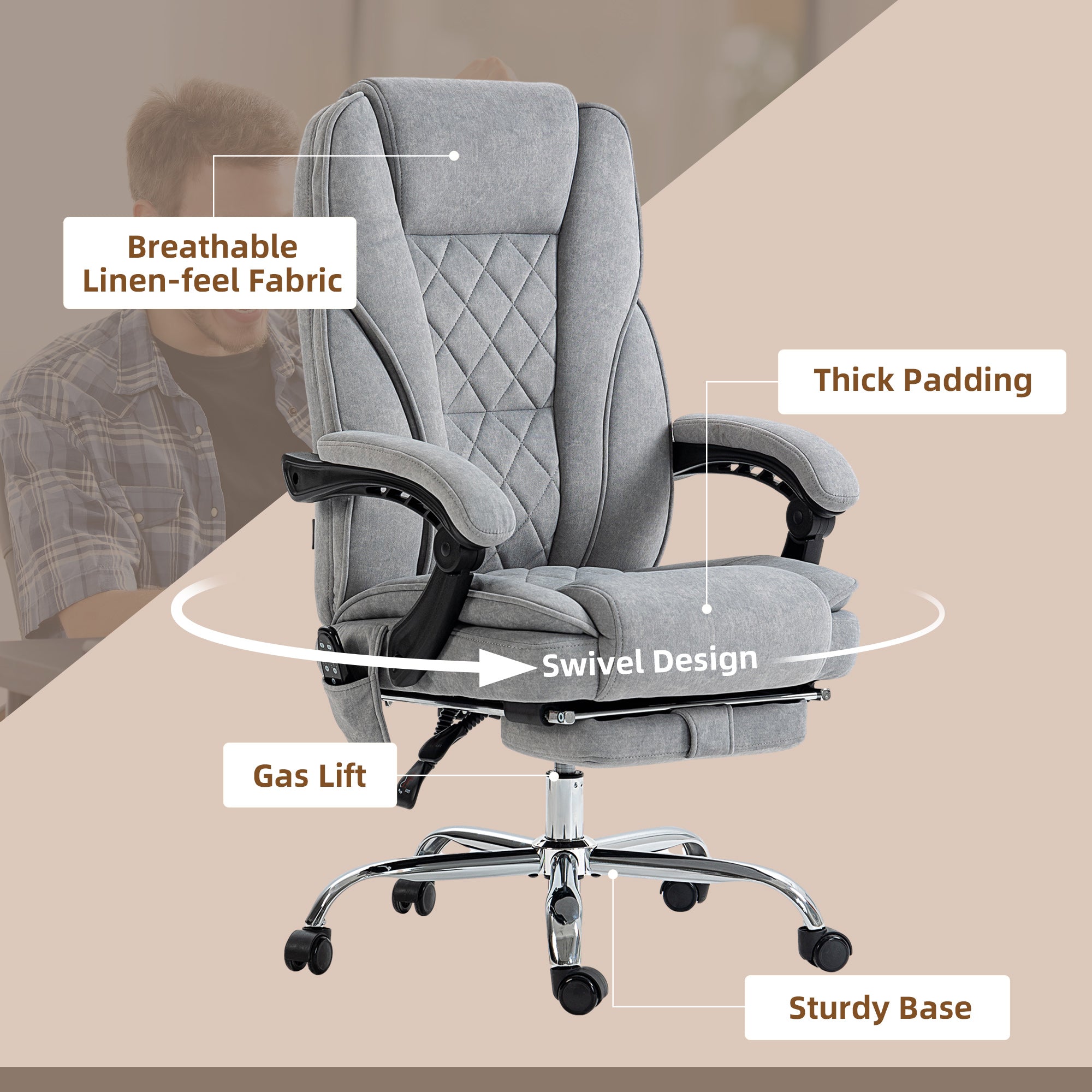 Massage Office Chair, Heated Reclining Computer Chair with Adjustable Height and Footrest, Grey Massage Chairs at Gallery Canada