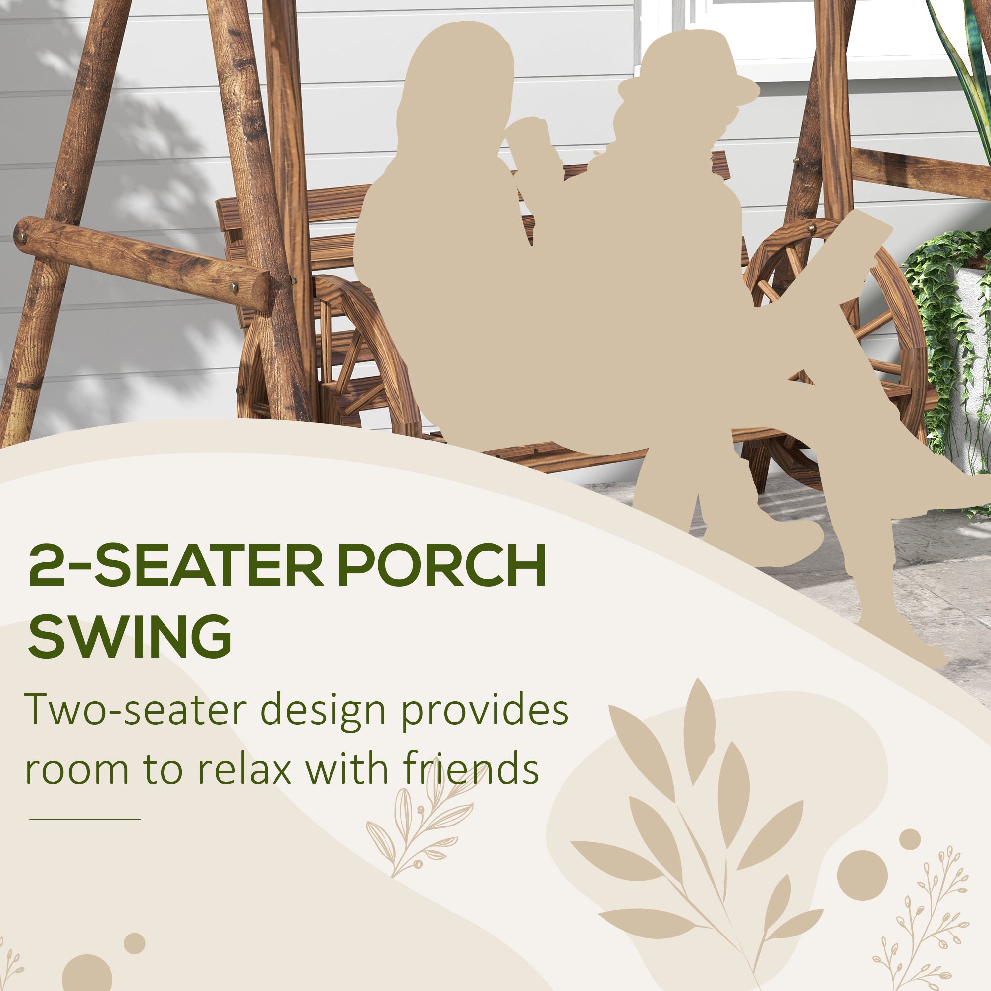 Patio Swing Chair with A-Frame Stand, 2 Seat Wooden Porch Swing for Garden, Poolside, Backyard, Carbonized Brown Patio Swings with Stand   at Gallery Canada