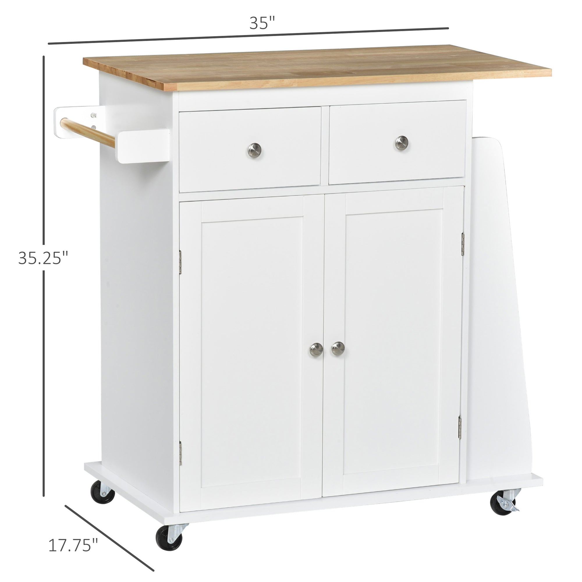 Rolling Kitchen Island Trolley Storage Cart with Rubber Wood Top, 3-Tier Spice Rack, Towel Rack Home Kitchen Carts, White Kitchen Islands & Kitchen Carts at Gallery Canada
