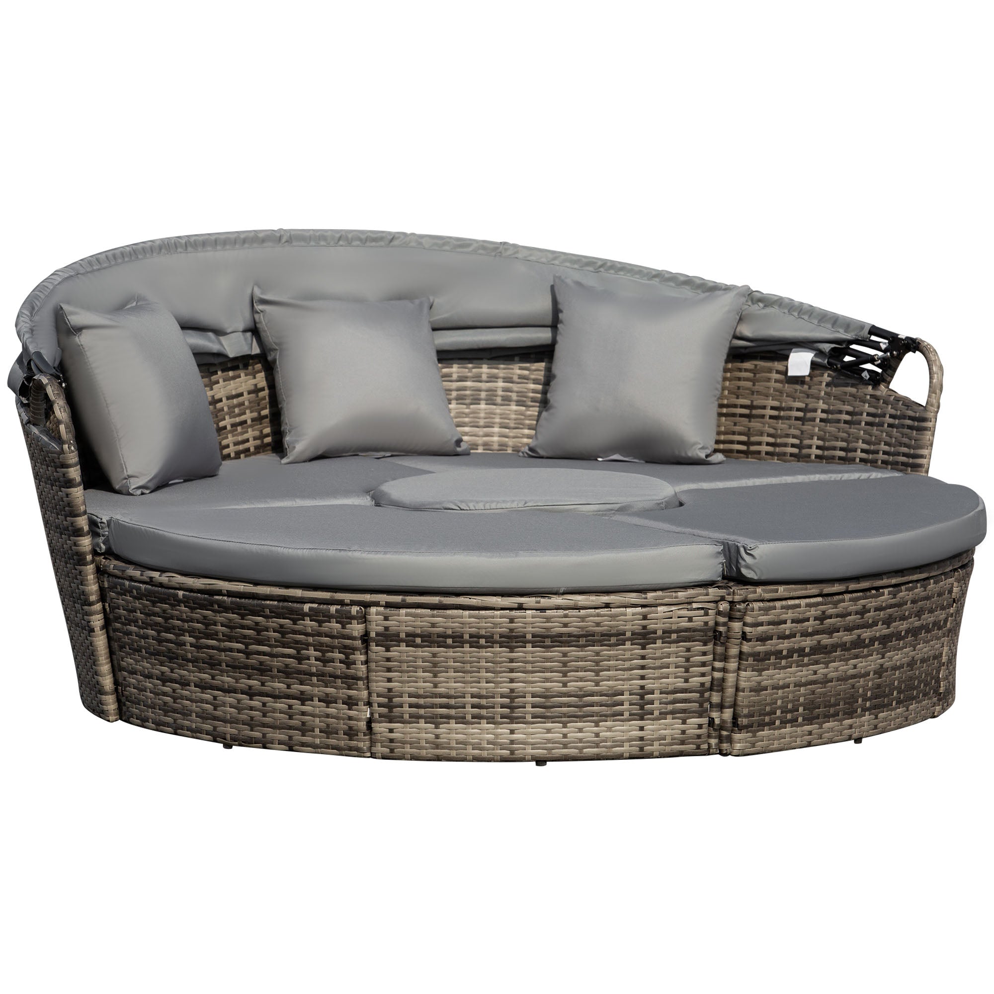 PE Rattan Wicker Outdoor Daybed with Retractable Canopy, Cushions, Grey Daybeds   at Gallery Canada