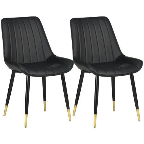 Dining Chairs Set of 2, Modern Kitchen Chair with PU Leather Upholstery and Steel Legs for Living Room, Bedroom, Black