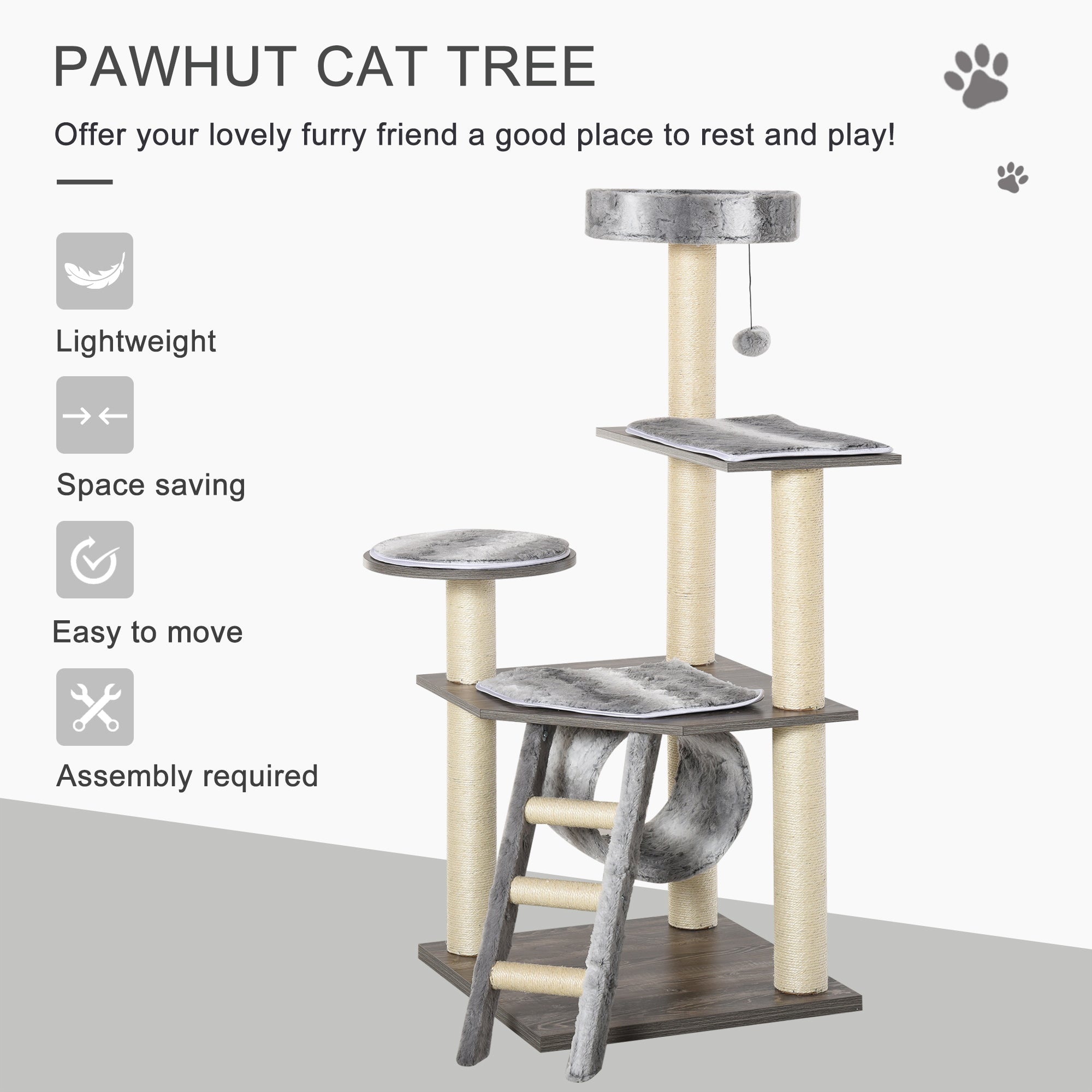 Cat tree Tower Climbing Kitten Activity Center Furniture with Sisal Scratching Post Tunnel Ladder Perch Hanging Balls 21.25