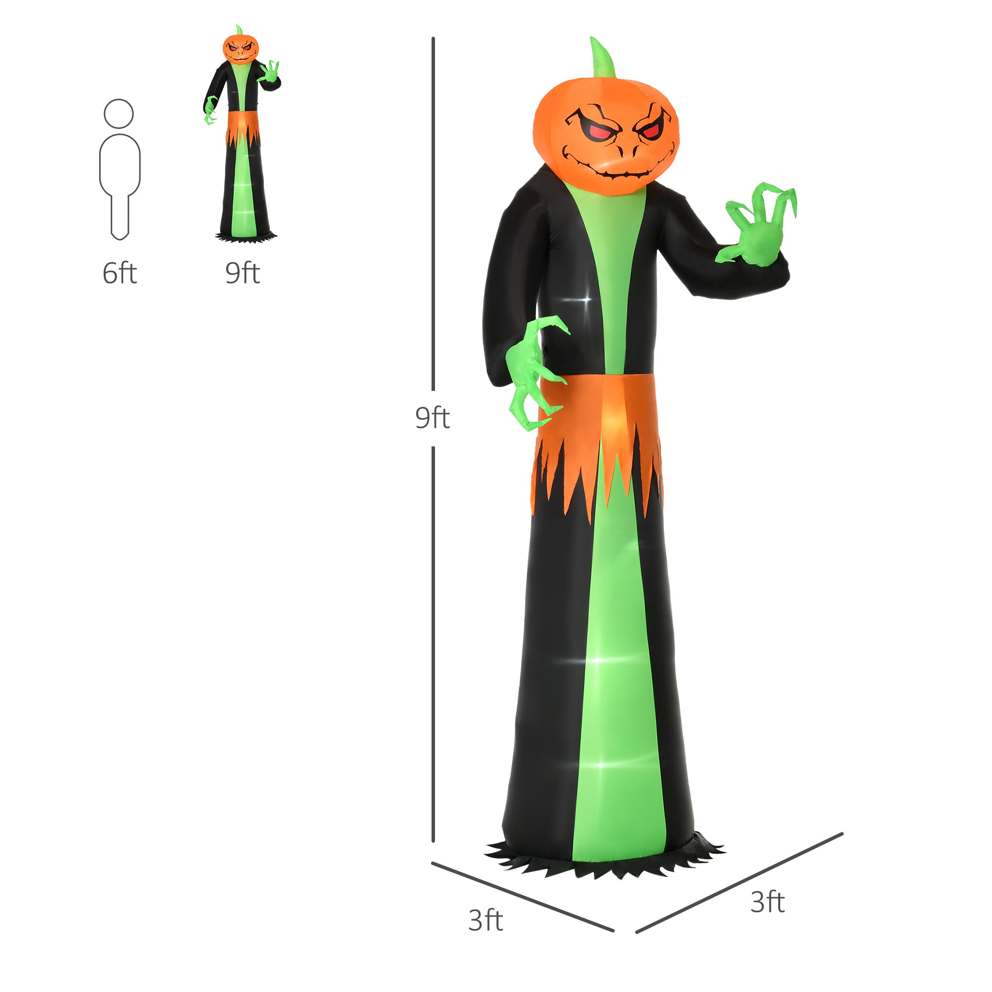 9ft Inflatable Halloween Decoration Pumpkin Head Ghost, Blow-Up Outdoor LED Display for Lawn, Garden, Party Halloween Decorations   at Gallery Canada