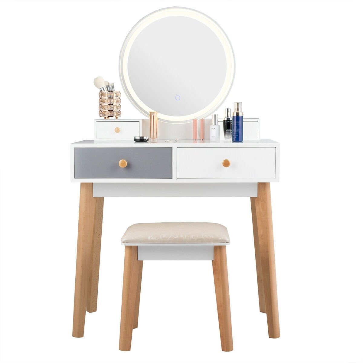 Makeup Dressing Table with 4 Drawers and Lighted Mirror, White Makeup Vanities   at Gallery Canada