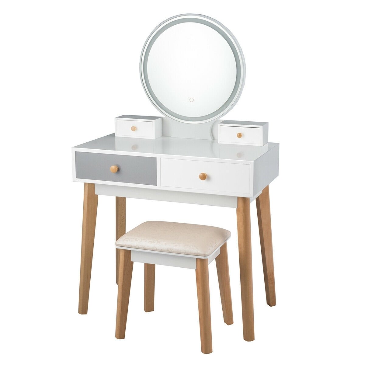 Makeup Dressing Table with 4 Drawers and Lighted Mirror, White Makeup Vanities   at Gallery Canada