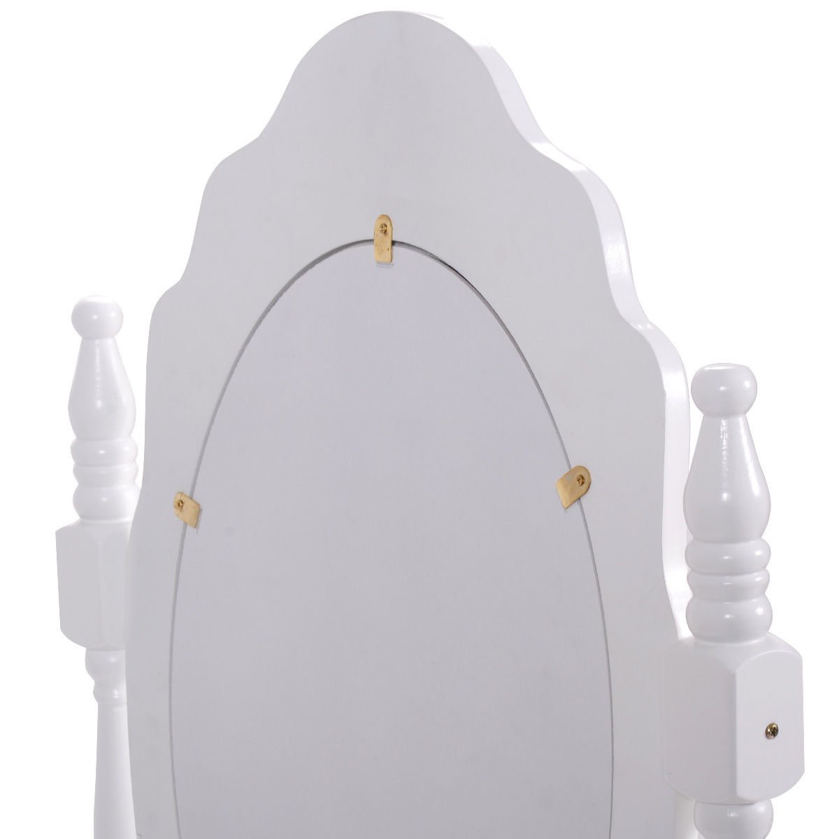 Vanity Table Set with Cushioned Stool with 360° Rotating Oval Mirror and Three Drawers, White Makeup Vanities   at Gallery Canada