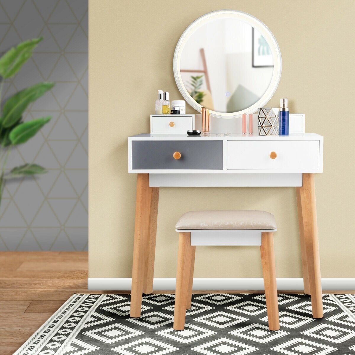 Makeup Dressing Table with 4 Drawers and Lighted Mirror, White Makeup Vanities   at Gallery Canada