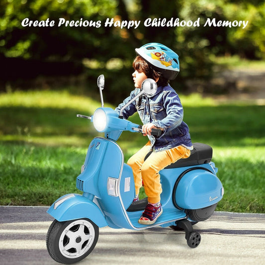 6V Kids Ride on Vespa Scooter Motorcycle with Headlight, Blue - Gallery Canada