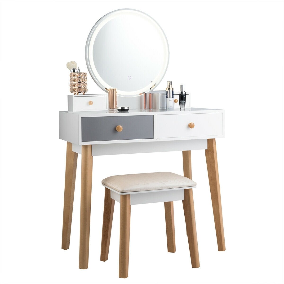 Makeup Dressing Table with 4 Drawers and Lighted Mirror, White Makeup Vanities   at Gallery Canada