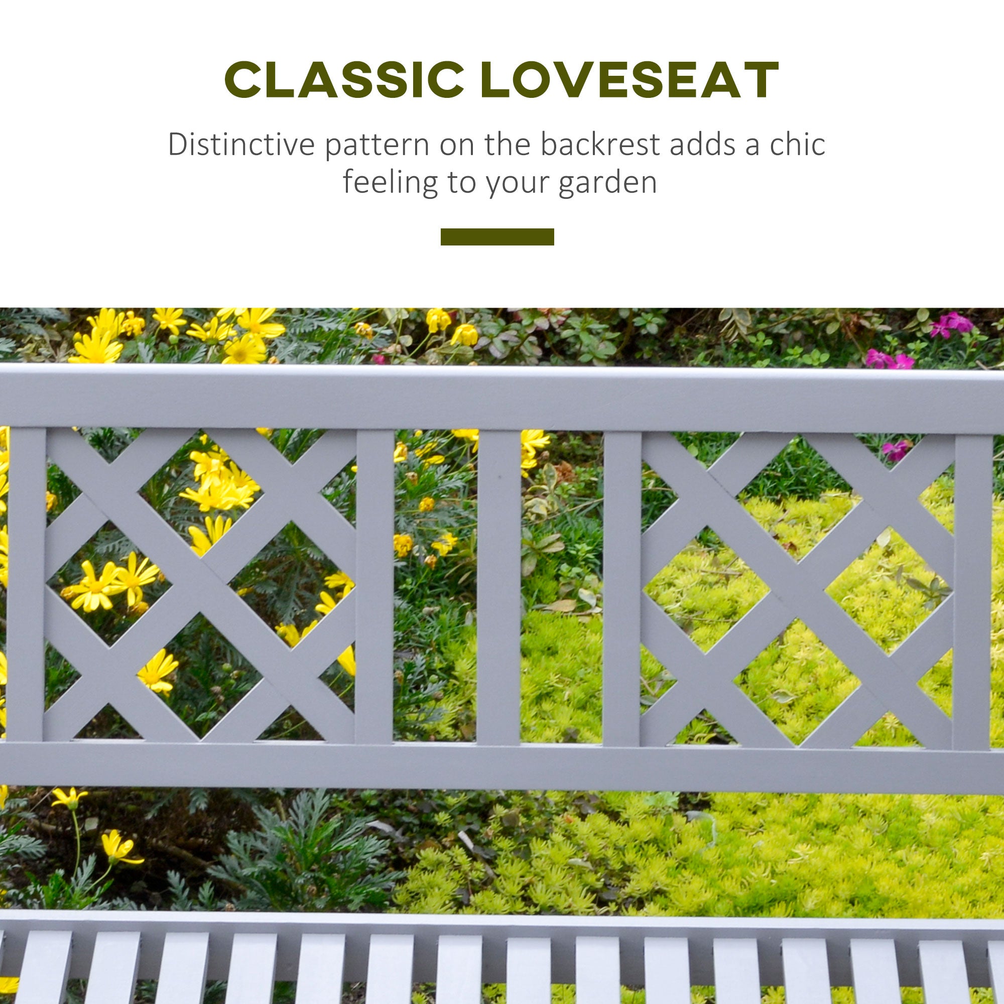 Foldable Garden Bench, 2-Seater Patio Wooden Bench, Loveseat Chair with Backrest and Armrest for Patio, Porch or Balcony, Grey Outdoor Benches at Gallery Canada
